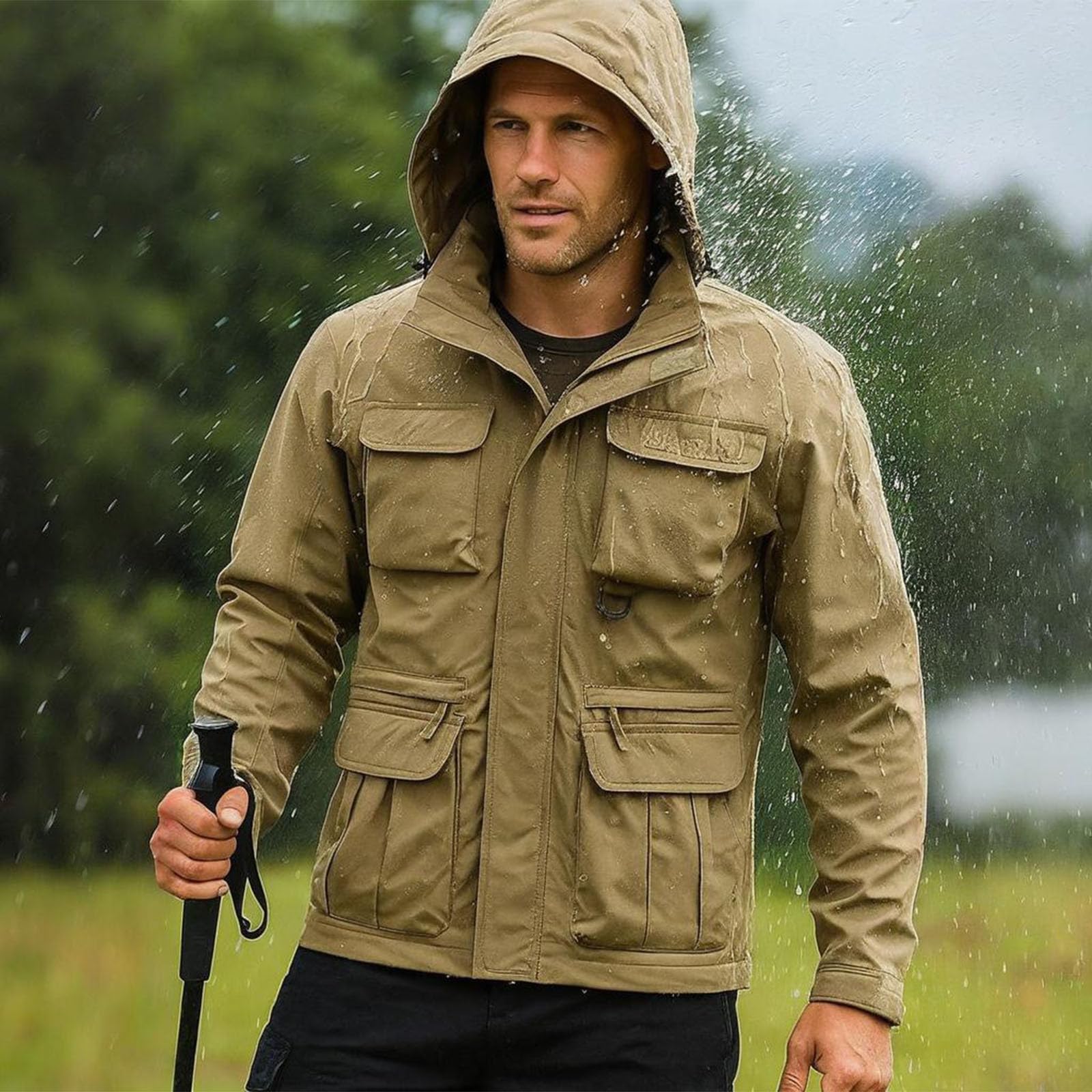 Generisch Wasserdichte Arbeitsjacke Männer Plus Größe Atmungsaktive Outdoor Softshelljacke mit Mehreren Taschen Langen Ärmeln und Reißverschluss Übergangsjacke zum Wandern Laufen