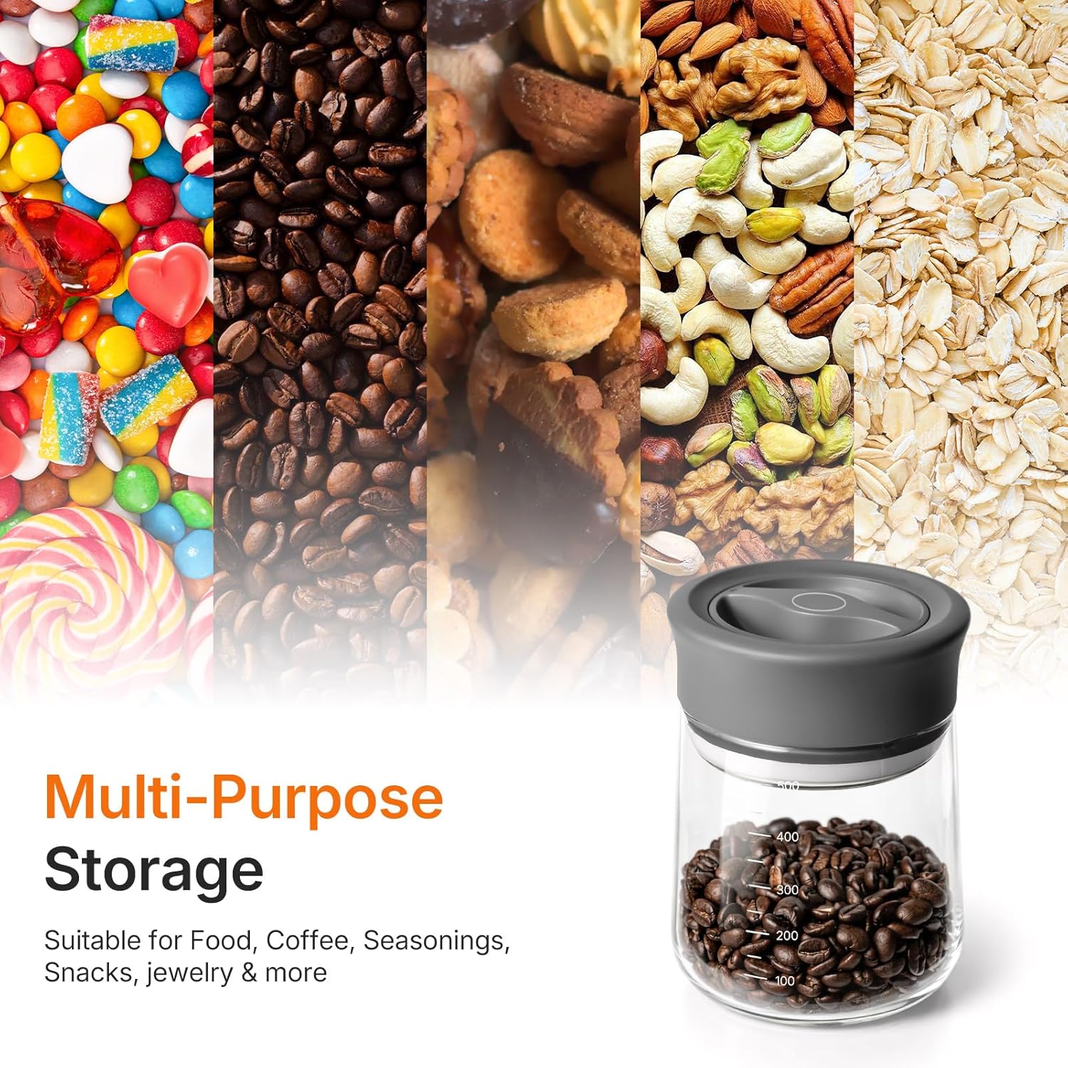 2-Pack Airtight Mason Jar with Silicone Ring, Upgraded Glass Storage Jars with lids, 17oz Wide Mouth Food Jars & Canisters for Coffee Grounds, Creamer, Candy, Sugar