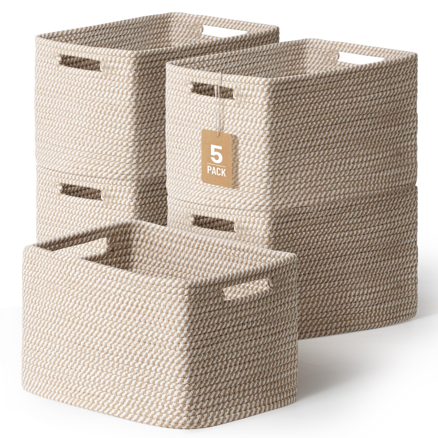 Woven Cotton Rope Storage Baskets, Set of Five