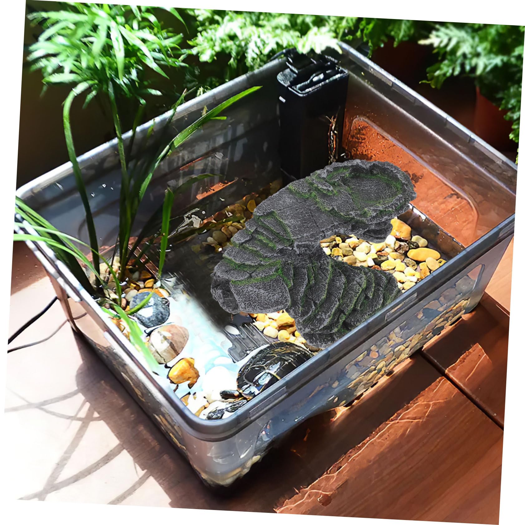 Hohopeti Plataforma Flotante y Rampa para Tomar el Sol para Tortugas de Resina Diseño Realista en Acuario o Hábitat de Reptiles