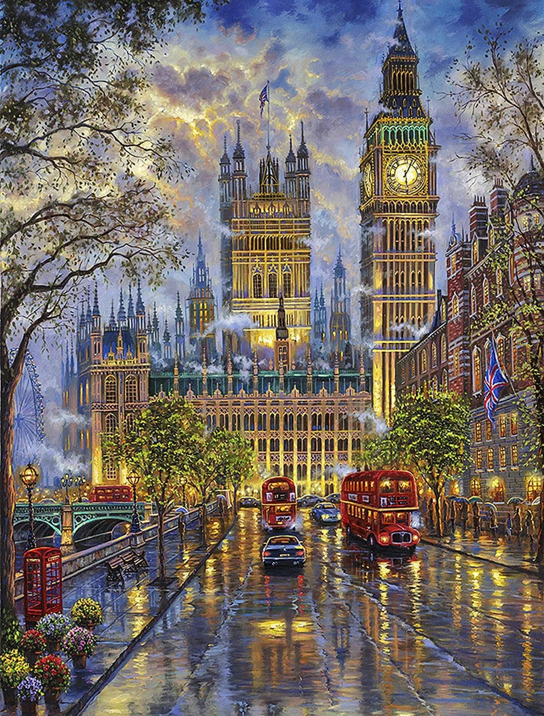 Ybaier Diamond Painting Kits, 15x20 inch Big Ben London Diamond Art Kits for Adults, Round Full Drill Landscape Painting Kits for Home Wall Decor
