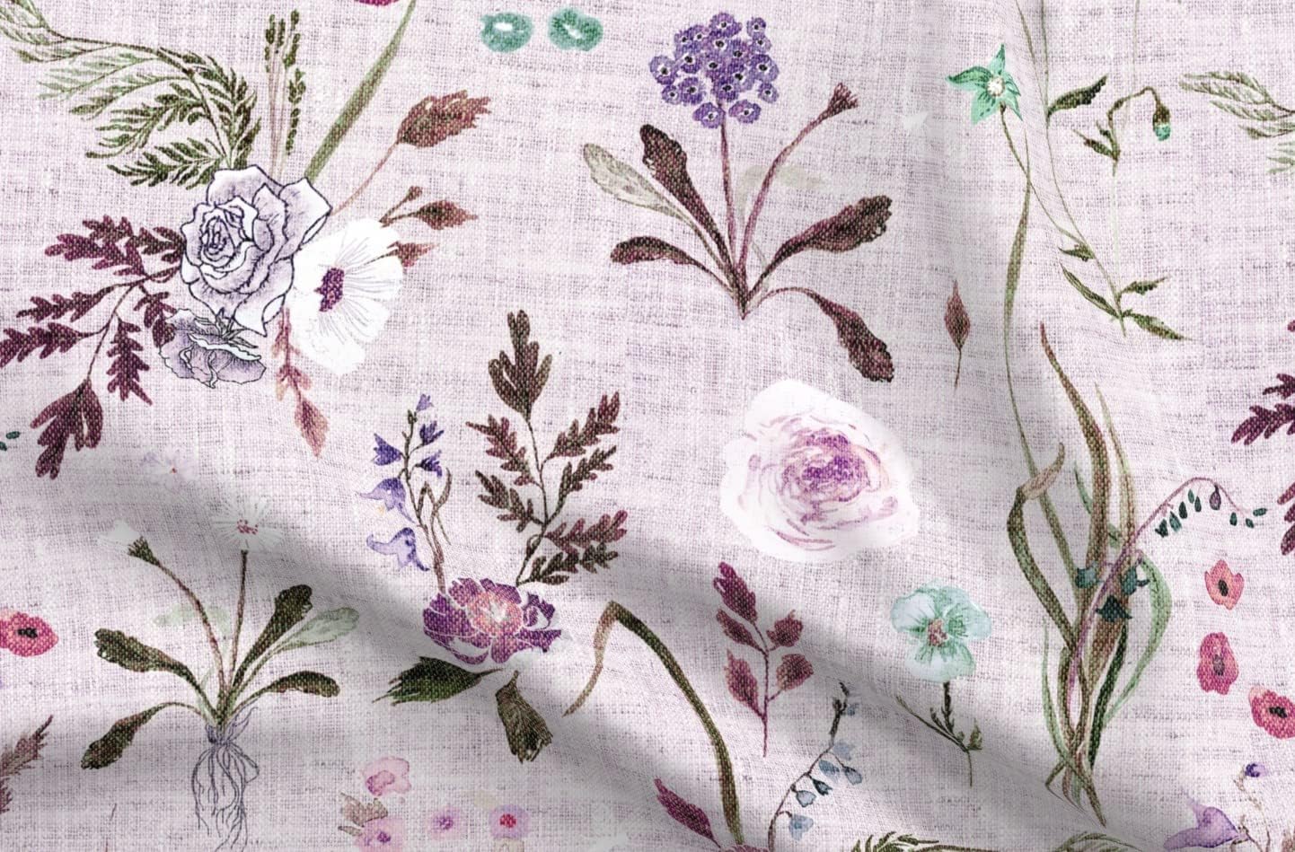 Spoonflower Fabric - Floral Botanical Feminine Lavender Garden Woven Look Flowers Nature Printed on Minky Fabric by The Yard - Sewing Baby Blankets Quilt Backing Plush