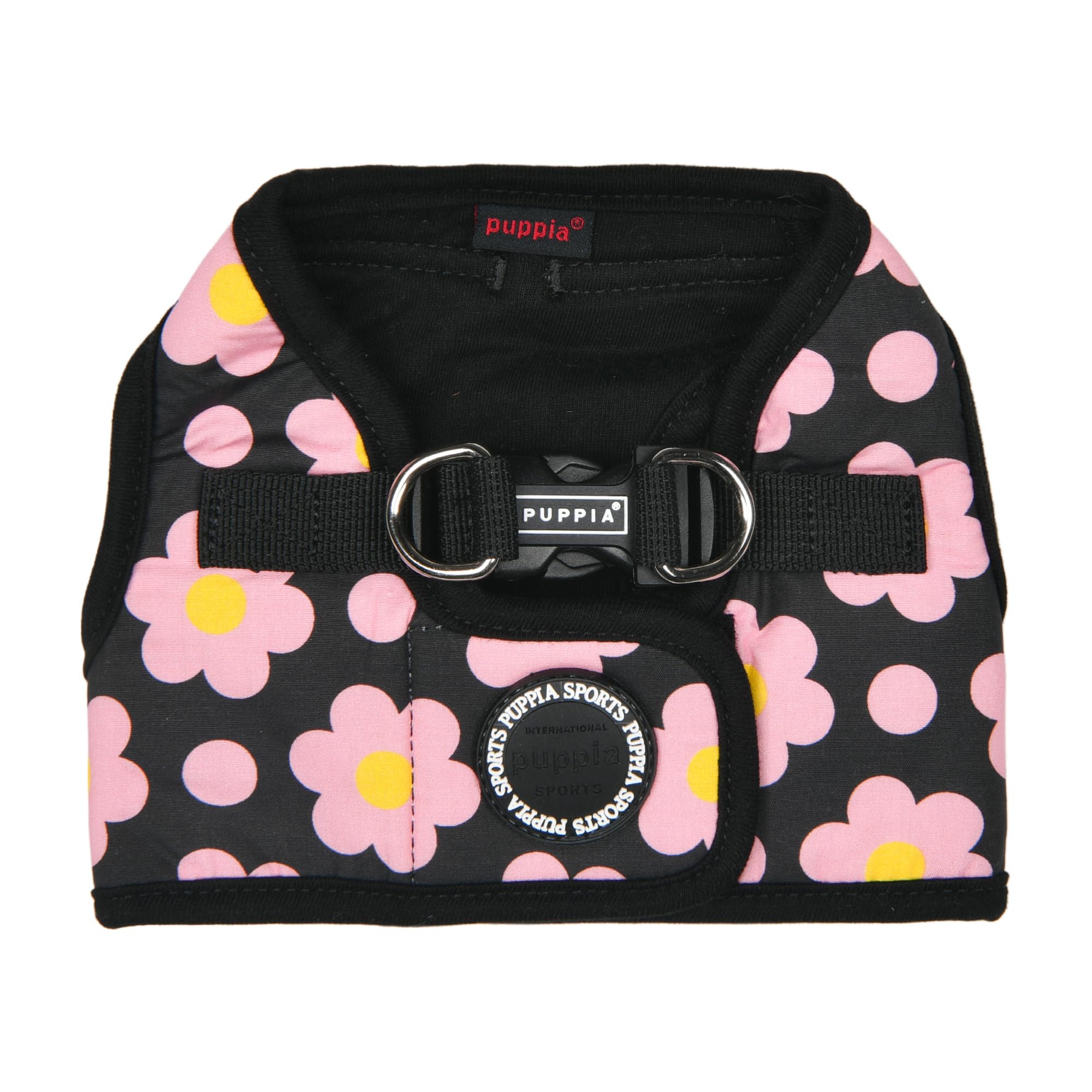 Puppia Bacopas Dog Vest Harness B (Step-in) Fashionable Flower Pattern Spring Summer Harness for Small and Medium Dogs, Black, Large