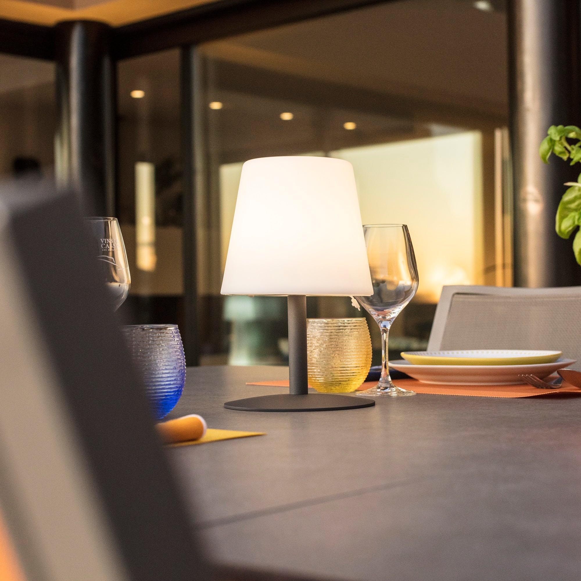 Lumisky Lámpara de mesa inalámbrica STANDY MINI ROCK, pie de acero gris, LED blanco cálido/blanco regulable, altura 25 cm