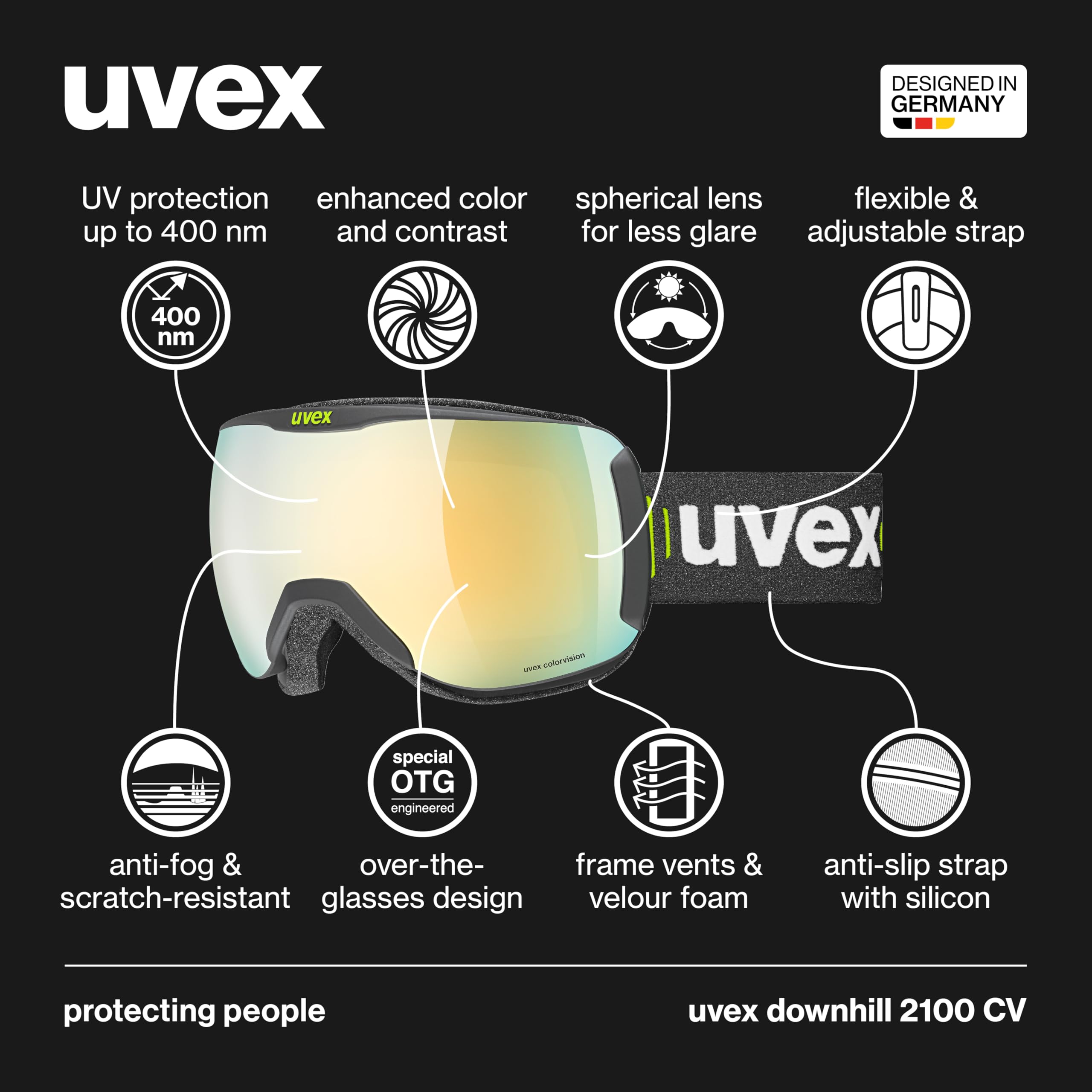 Uvex Unisex-Adult, downhill 2100 CV ski goggles, croco mat/gold