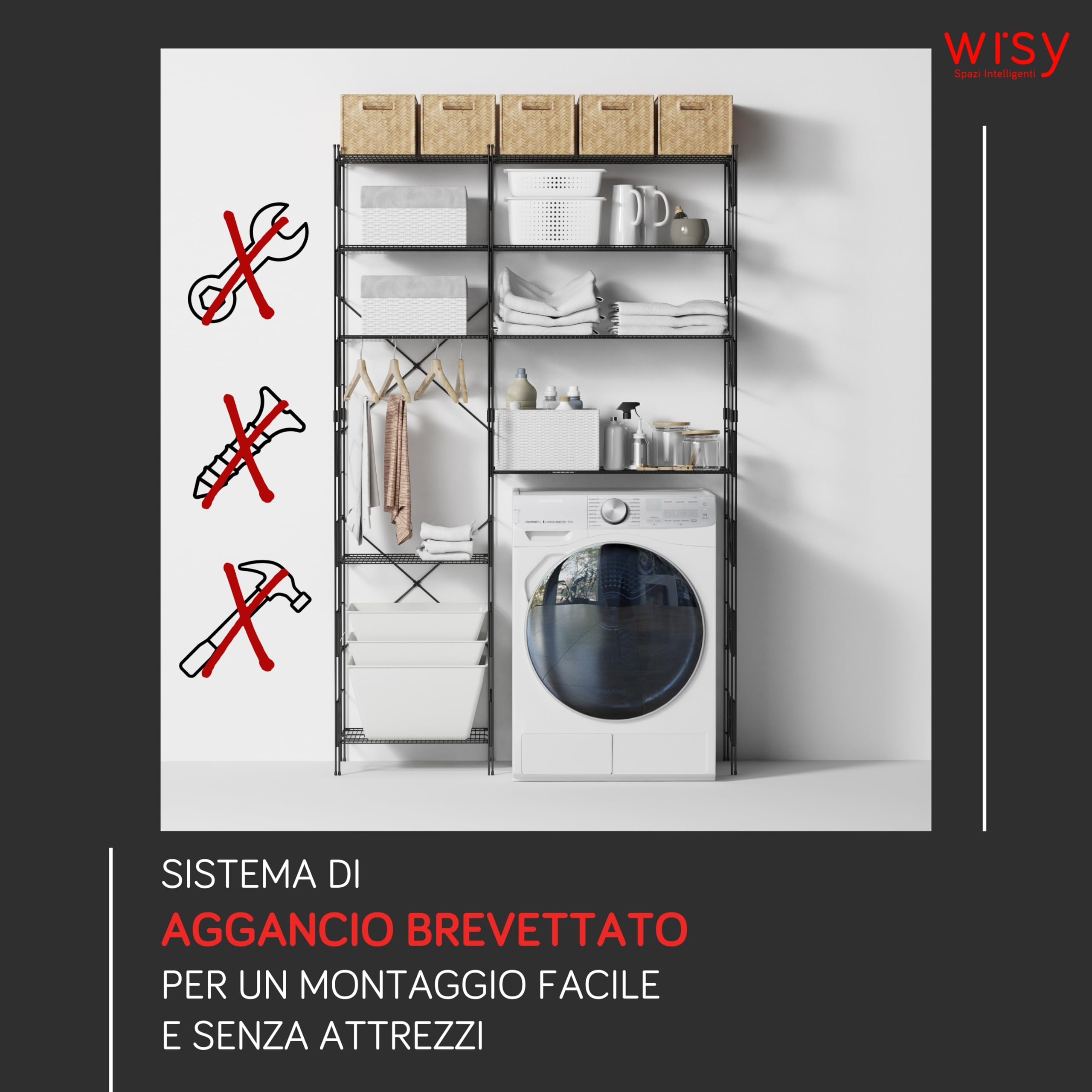 Wisy Scaffalatura Metallo 90x50x40 cm Modulo Aggiuntivo per Scaffale Metallo Garage, Scaffale Ufficio Modulare in Filo Metallico con Sistema di Aggancio Brevettato Made in Italy (90x50 cm)
