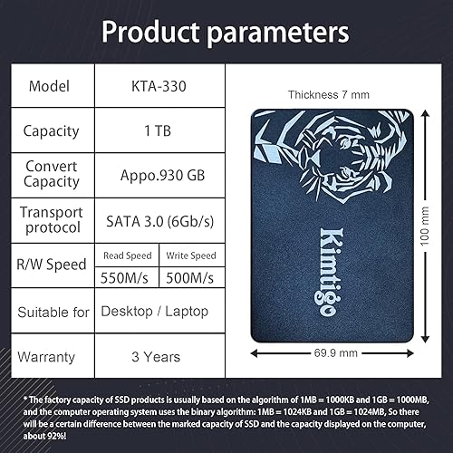 Miniatura 7 de kimtigo SSD interno de 2.5 pulgadas de 250 G, multiusos, portátil, externo, extremo, unidad de estado sólido con interfaz USB-C tipo C e interfaz