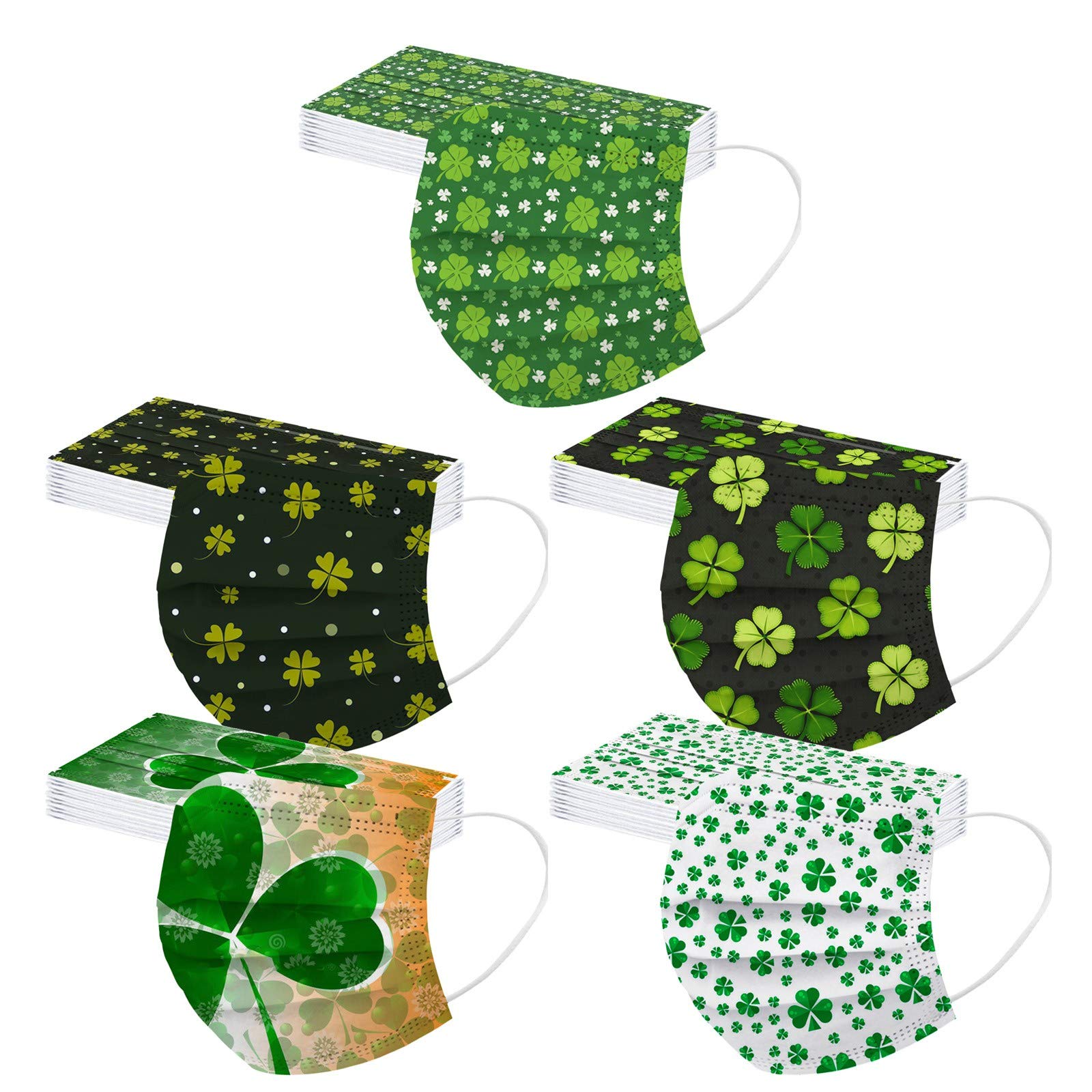 SHENQI St. Patrick's Day Disposable Face_Mask for Adult 50PC Breathable 3 ply St. Patrick Masks with Design Holiday Paper Masks for Women Men Four Printed Spring Summer Cute Green