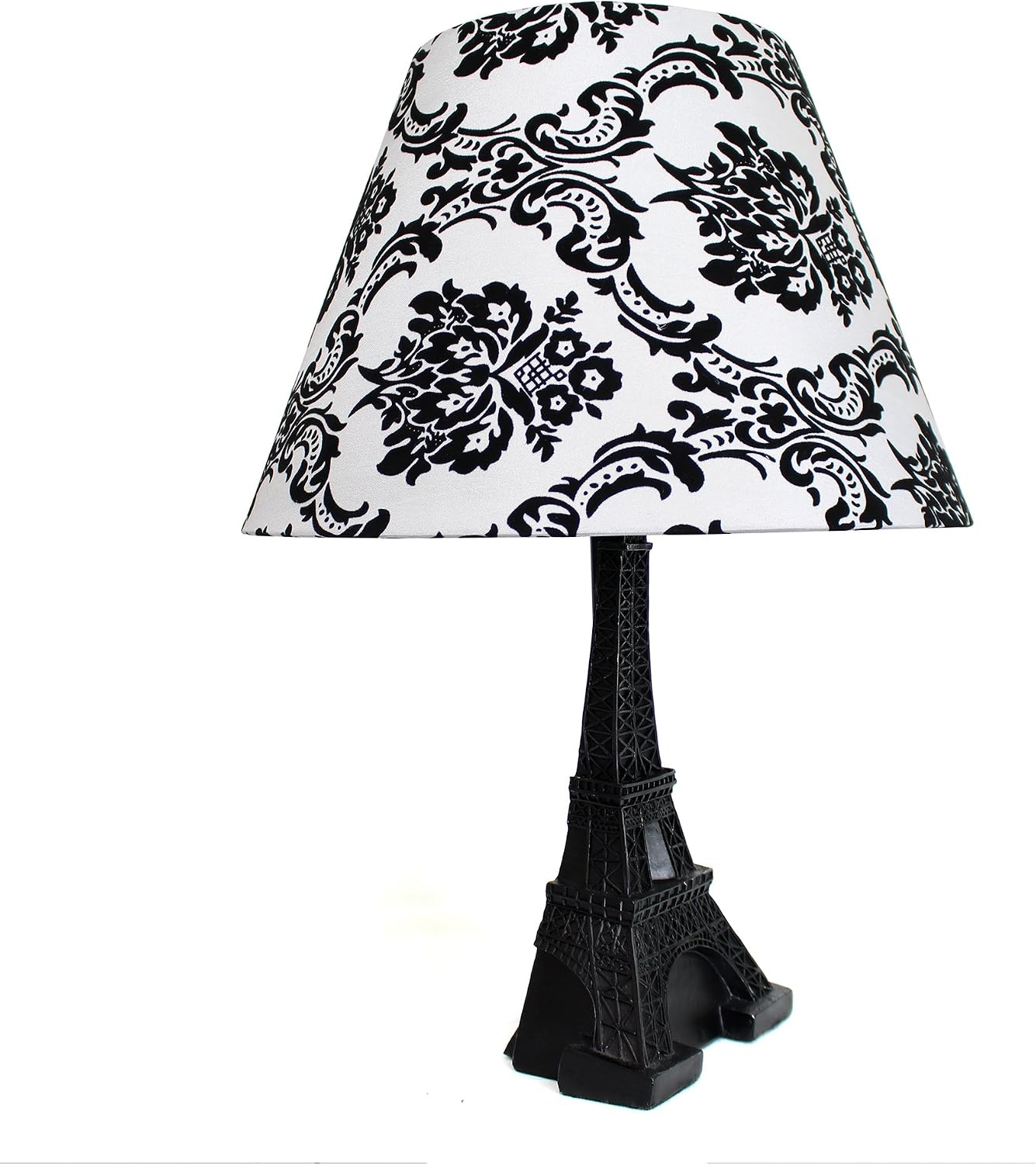 Simple Designs LT3010-DSK Eiffel Tower Paris Table Lamp, Black/Damask Shade