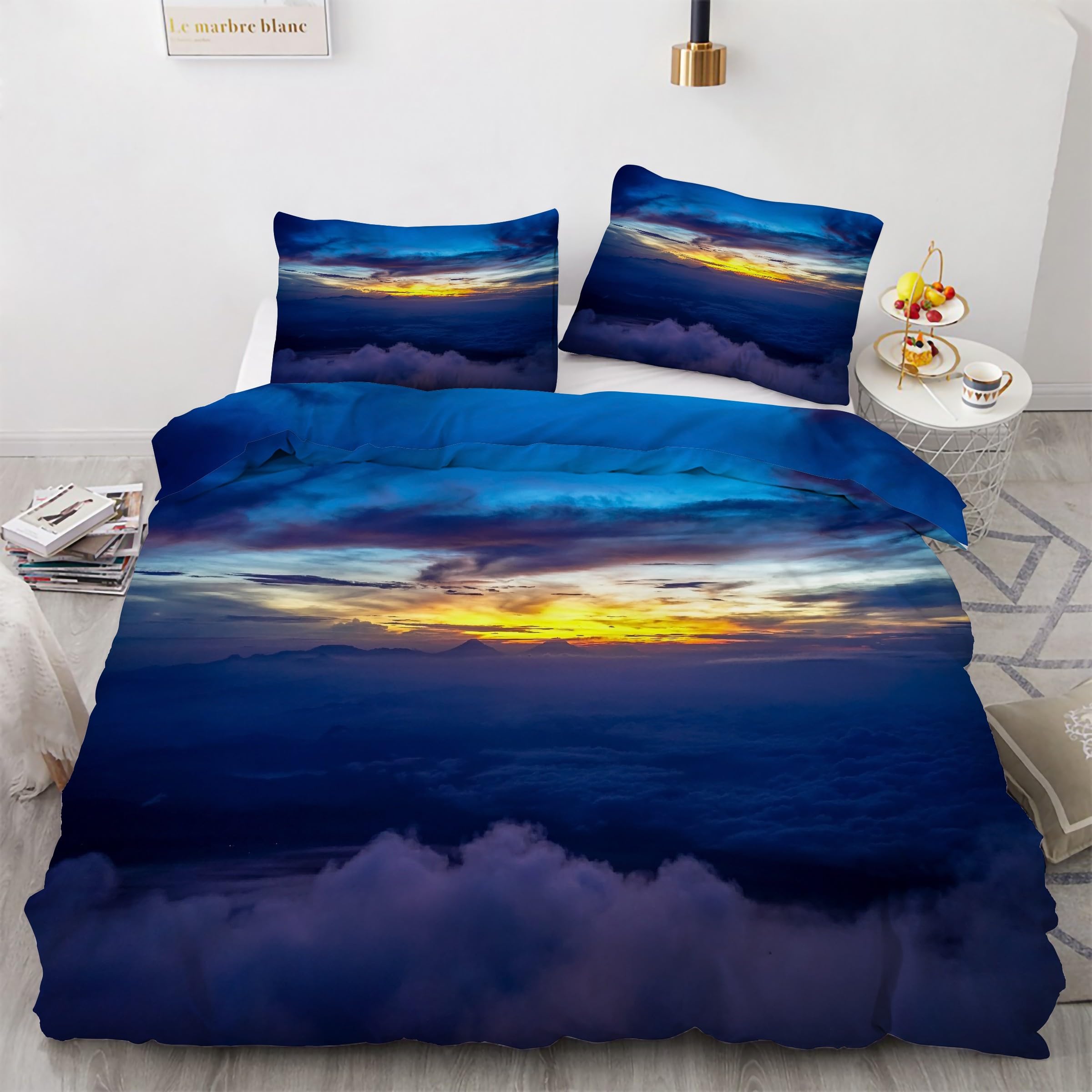 Parure de lit 90x190 nuages pour chambre d'enfant et adolescent motif ciel azur