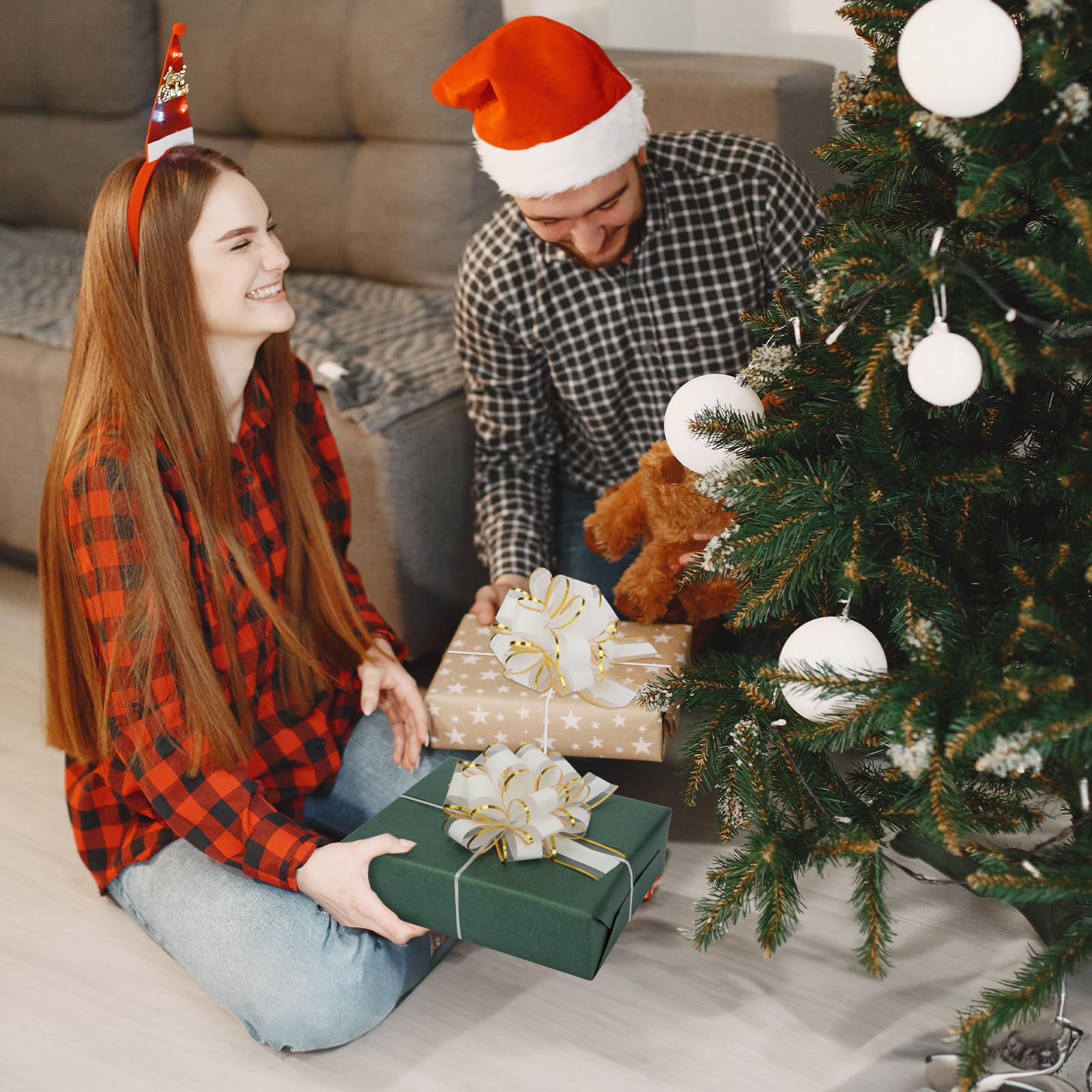 32 fiocchi da tirare per confezioni regalo, fiocchi grandi da 15,2 cm per regali, confezioni regalo, fiocchi sfusi per cesti regalo, decorazioni natalizie per feste di nozze (bianco)