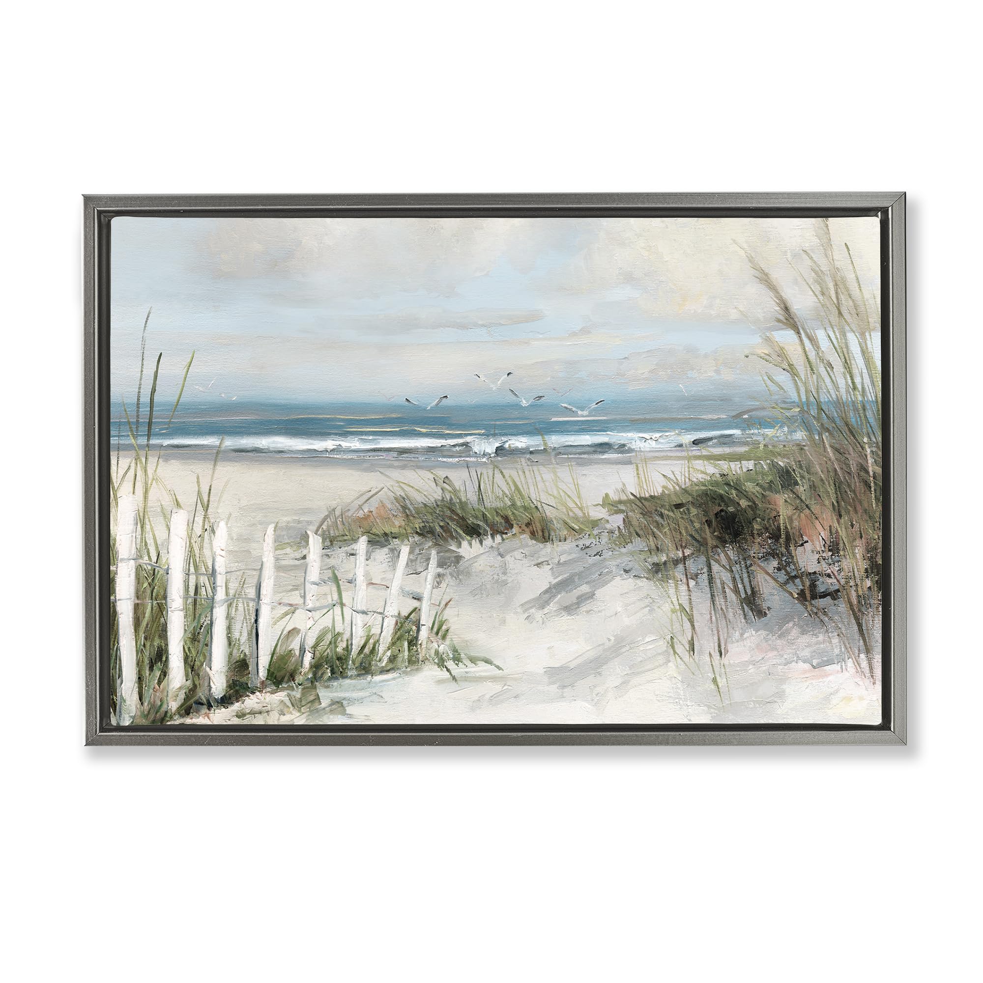 Stupell Industries Luster Gray (Matte) Coastal Dunes Weathered Fence, 20 X 30 Inch Canvas In Floater Frame