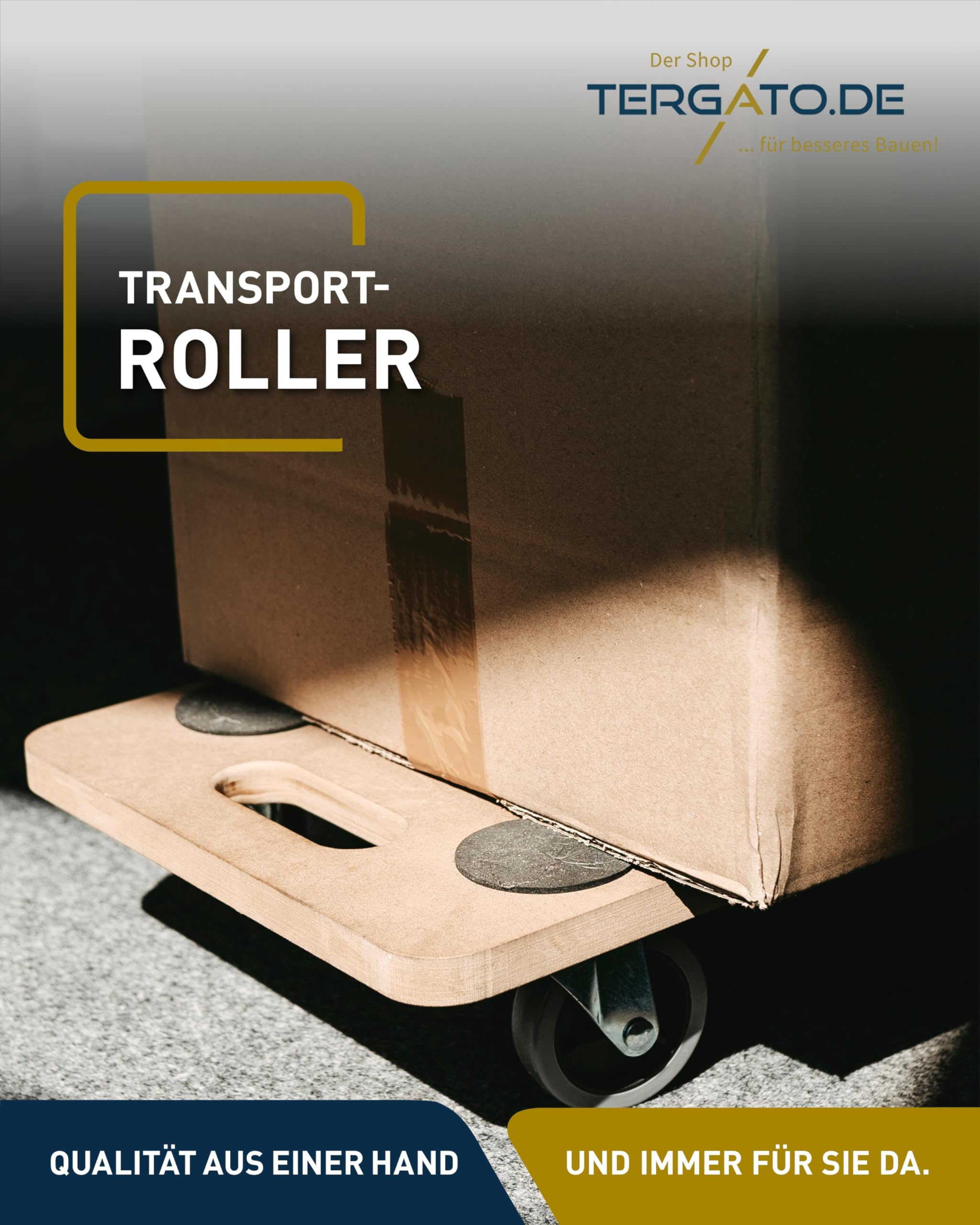 HSI Transportroller Schwerlast bis zu 300 kg 600 x 500 mm - Blockierbarer Möbelroller ohne Wegrollen, Rollbrett mit harten Rollen, Transportwagen für Möbel oder Waschmaschine, Mit Tragegriff