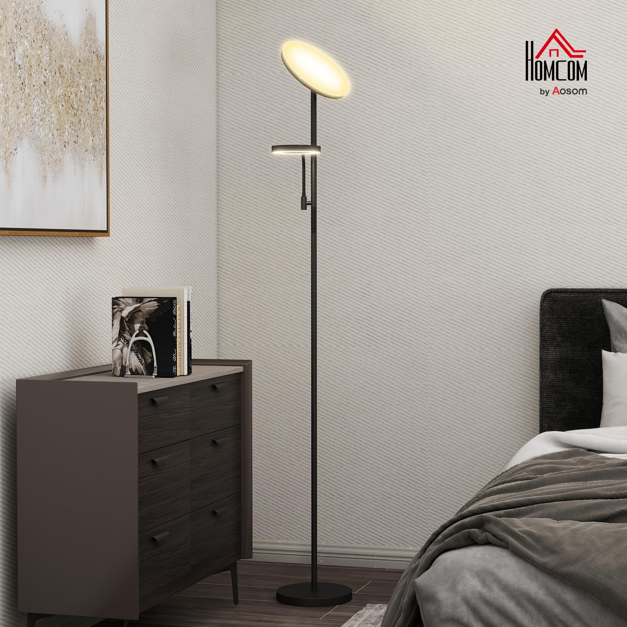 HOMCOM LED-Stehleuchte 42W Stehleuchten Wohnzimmer dimmbar 2700K-6500K Stehlampe mit 4 Farben stufenlos dimmbar, 4 Szenemodi, Fernbedienung und Touch Control, Memory-Funktion, schwarz