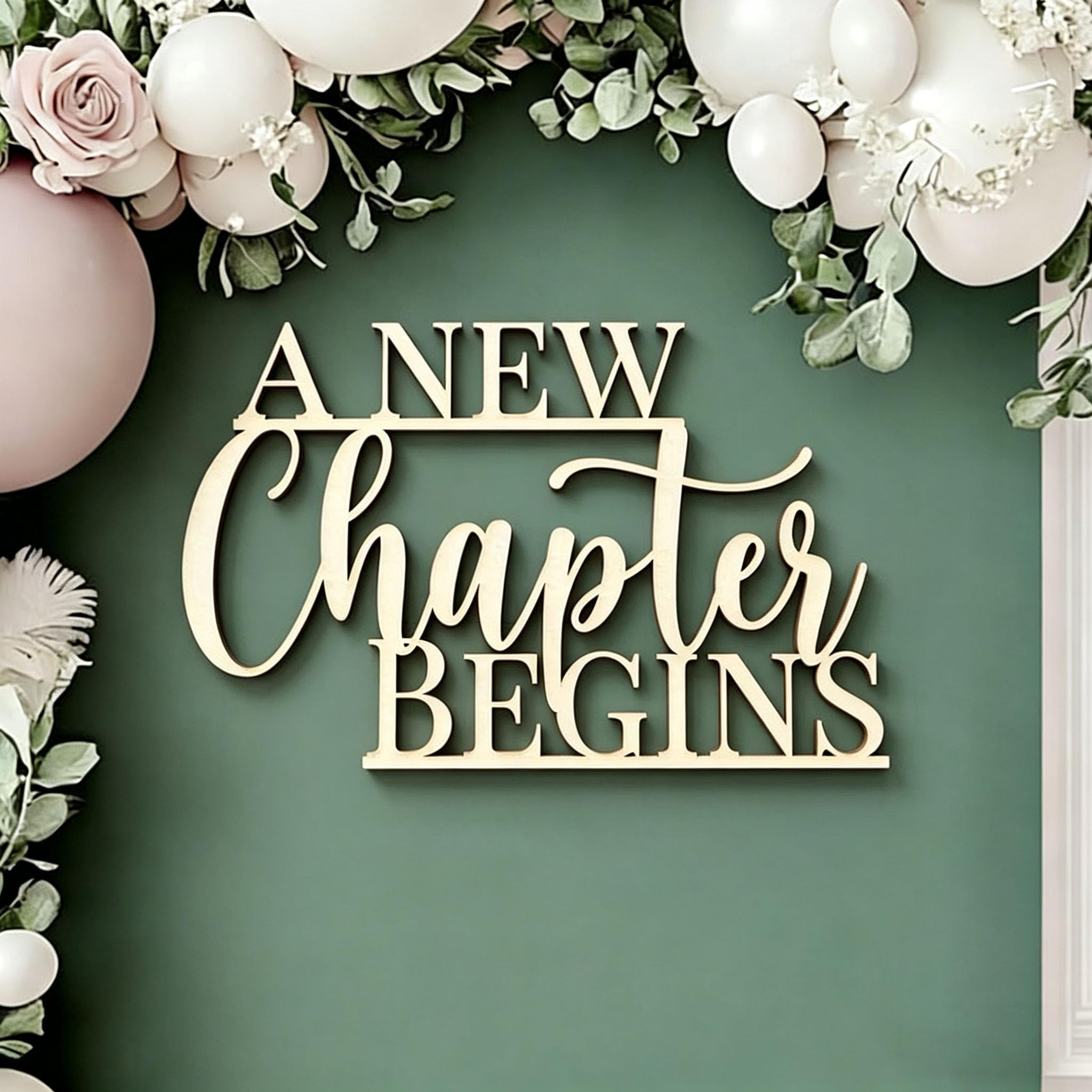 A New Chapter begins Sign for Backdrop,Wooden Bridal Shower Party Decorations for Book Theme Photo Booth Centerpiece banner Decor