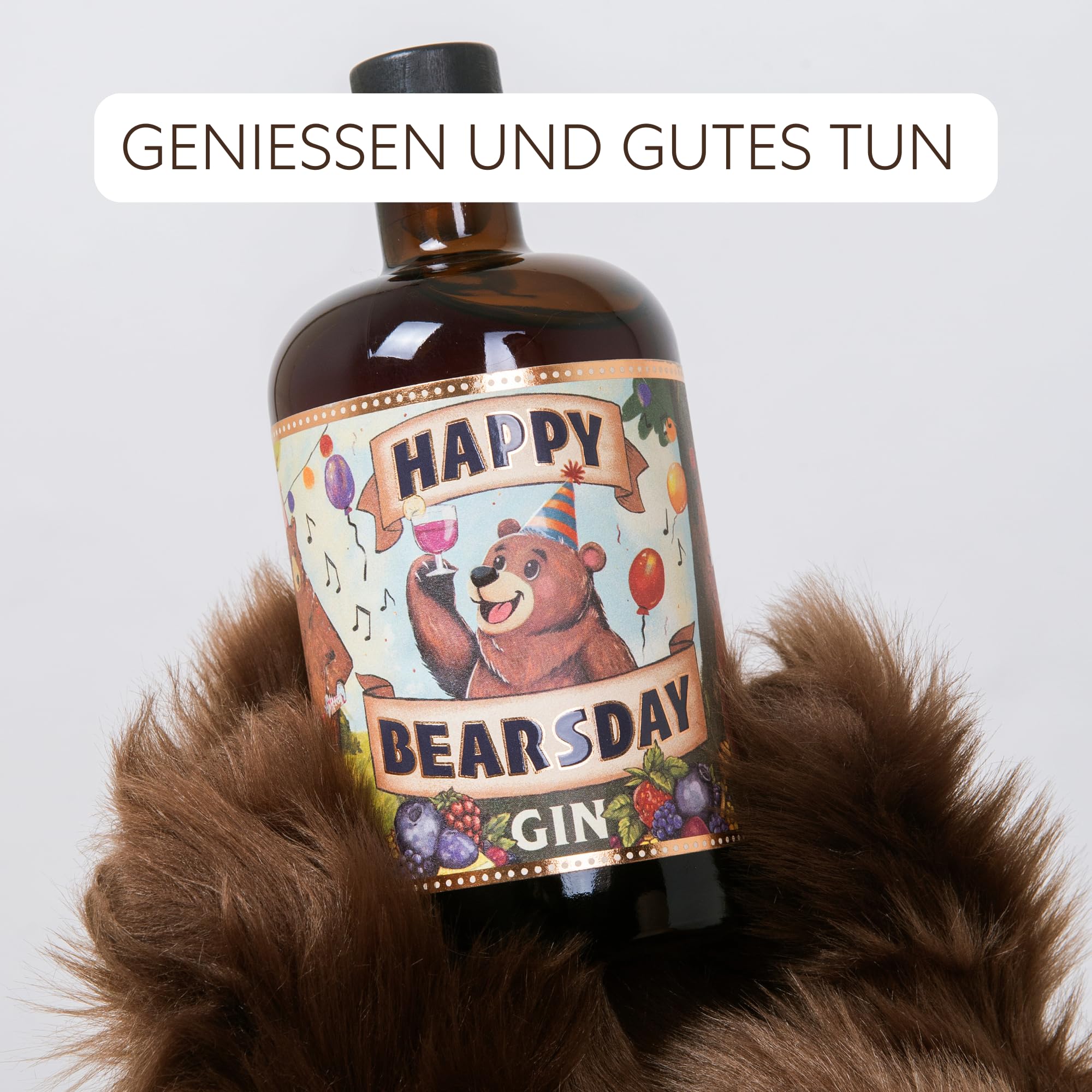 Happy Bearsday Gin | mit fruchtigen Botanicals aus Beeren | schönes Gin Geschenk zum Geburtstag & besondere Anlässe | 500ml 40% Vol.