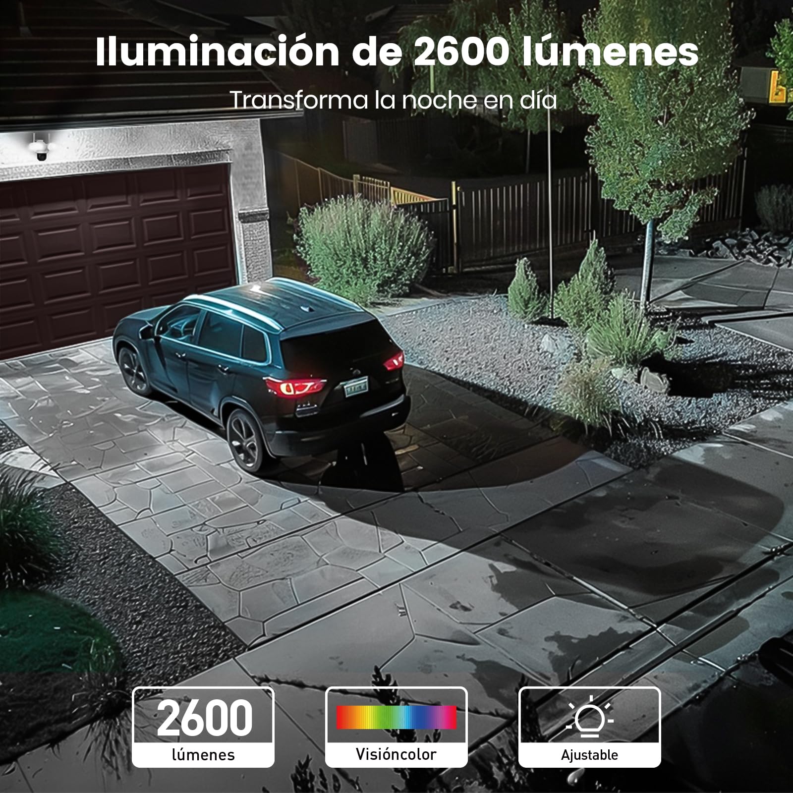 aosu 3K HD Proyectores Exteriores con Cableado, 2600 lúmenes, PTZ 360° | 3 sensores PIR, Grabación 24/7, Visión nocturna, IP65 impermeable, Wi‑Fi 2,4 GHz, Para entrada/jardín