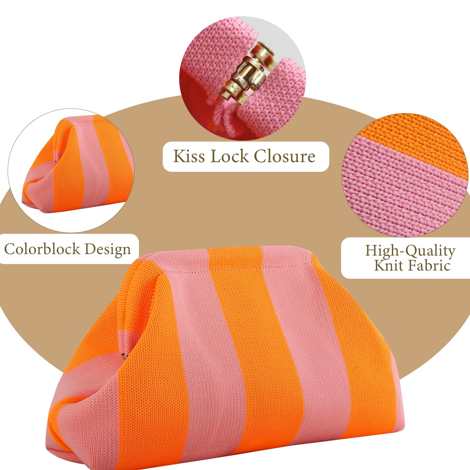 Sommer Strand Clutch Damen, Gestreift Clutch Handtasche Gewebte Dumpling Bag Clutche Geldbörsen Kosmetiktasche für Sommerstrände, Shopping, Reisen