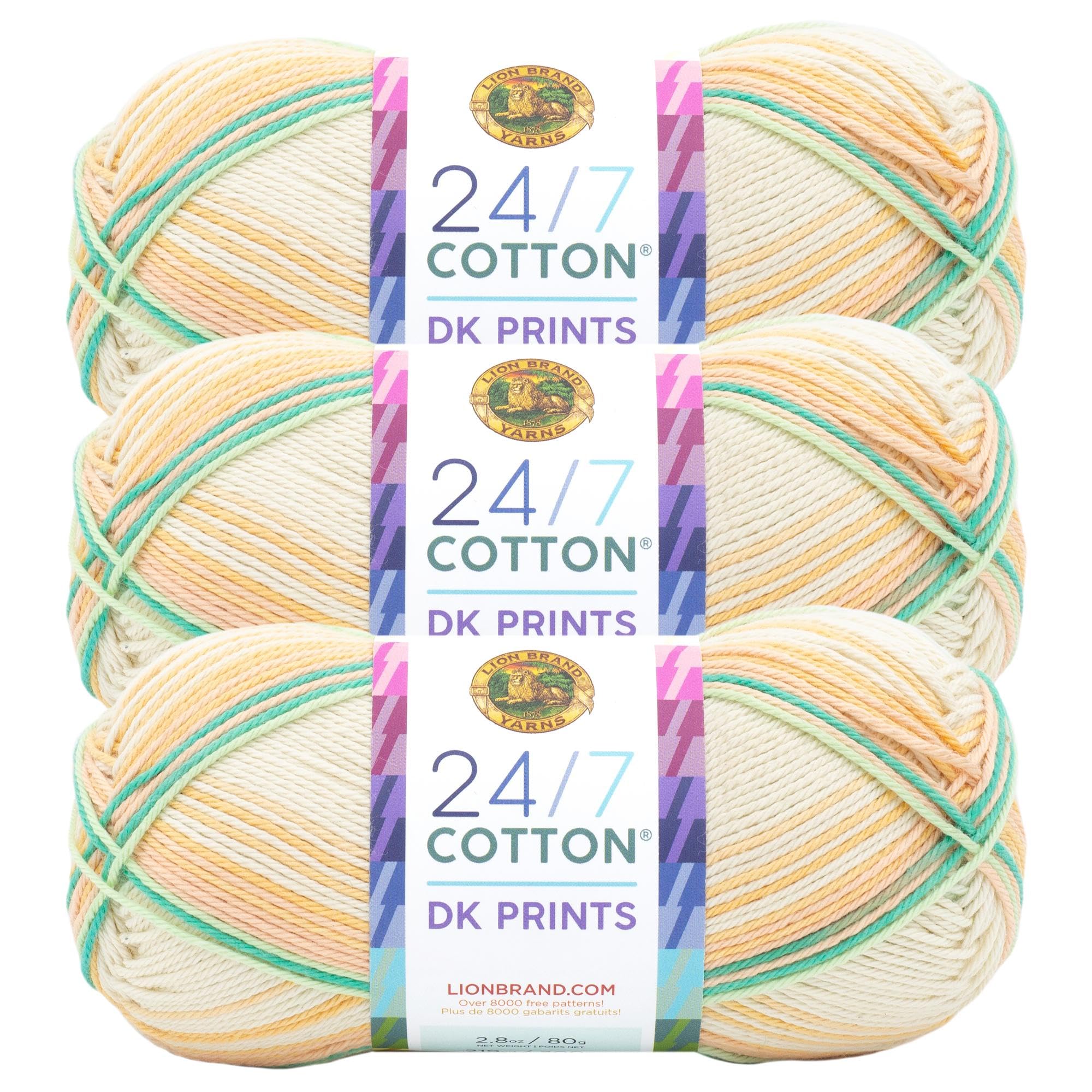 Lion Brand Yarn24/7 Cotton DK Prints, Yarn for Knitting, Crocheting, and  Crafts, Spring, Pack