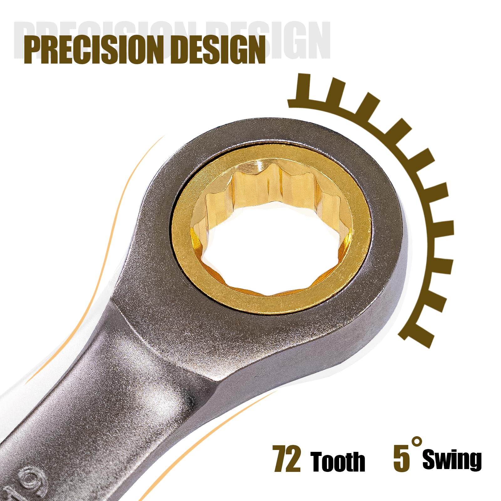 Llave Combinada Con Carraca De 17mm - 72 Dientes, Acero Cr-V, Ideal Para Espacios Ajustados