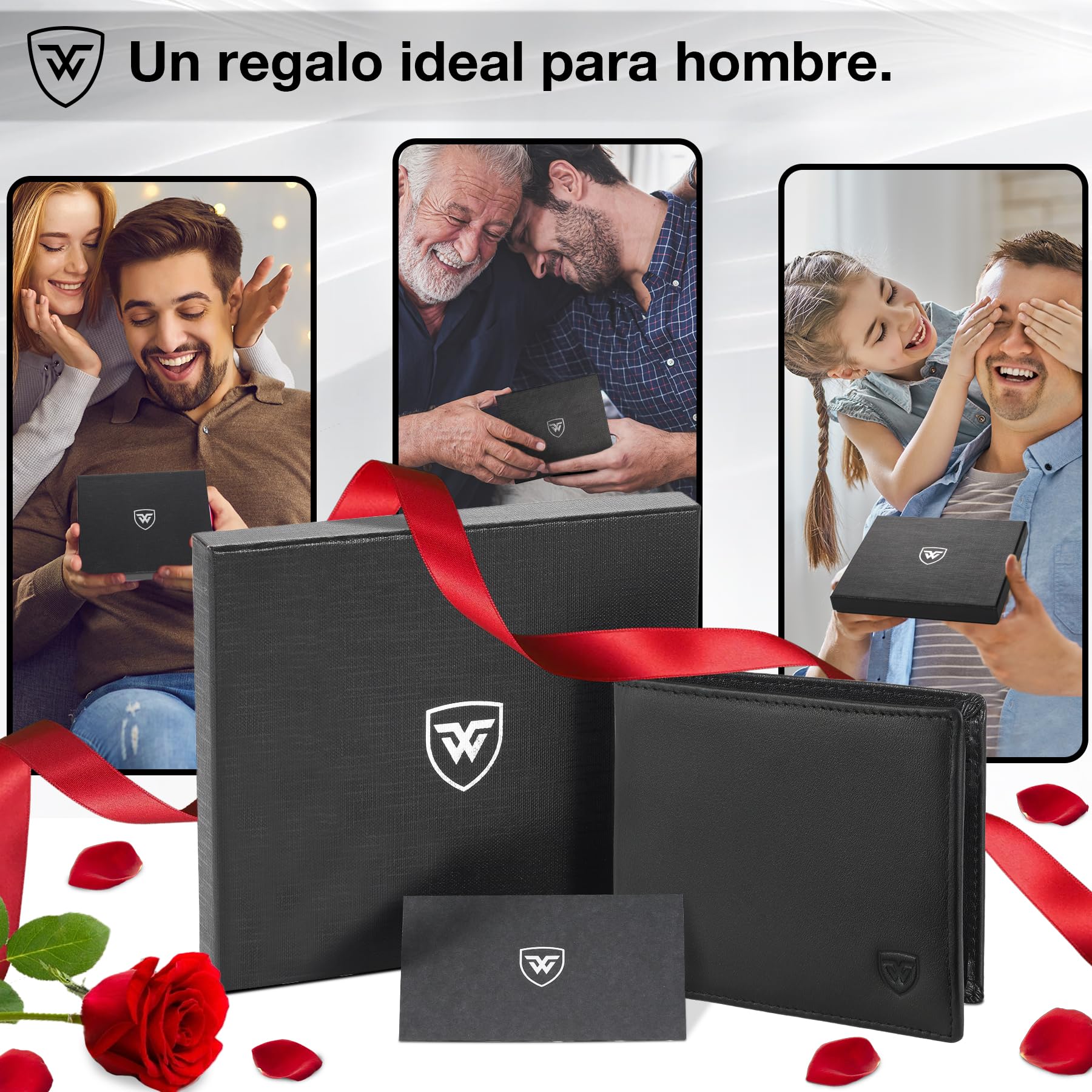 WONSEFOO Cartera Hombre Bifold Delgada con RFID 10 Ranuras Tarjetas Negro