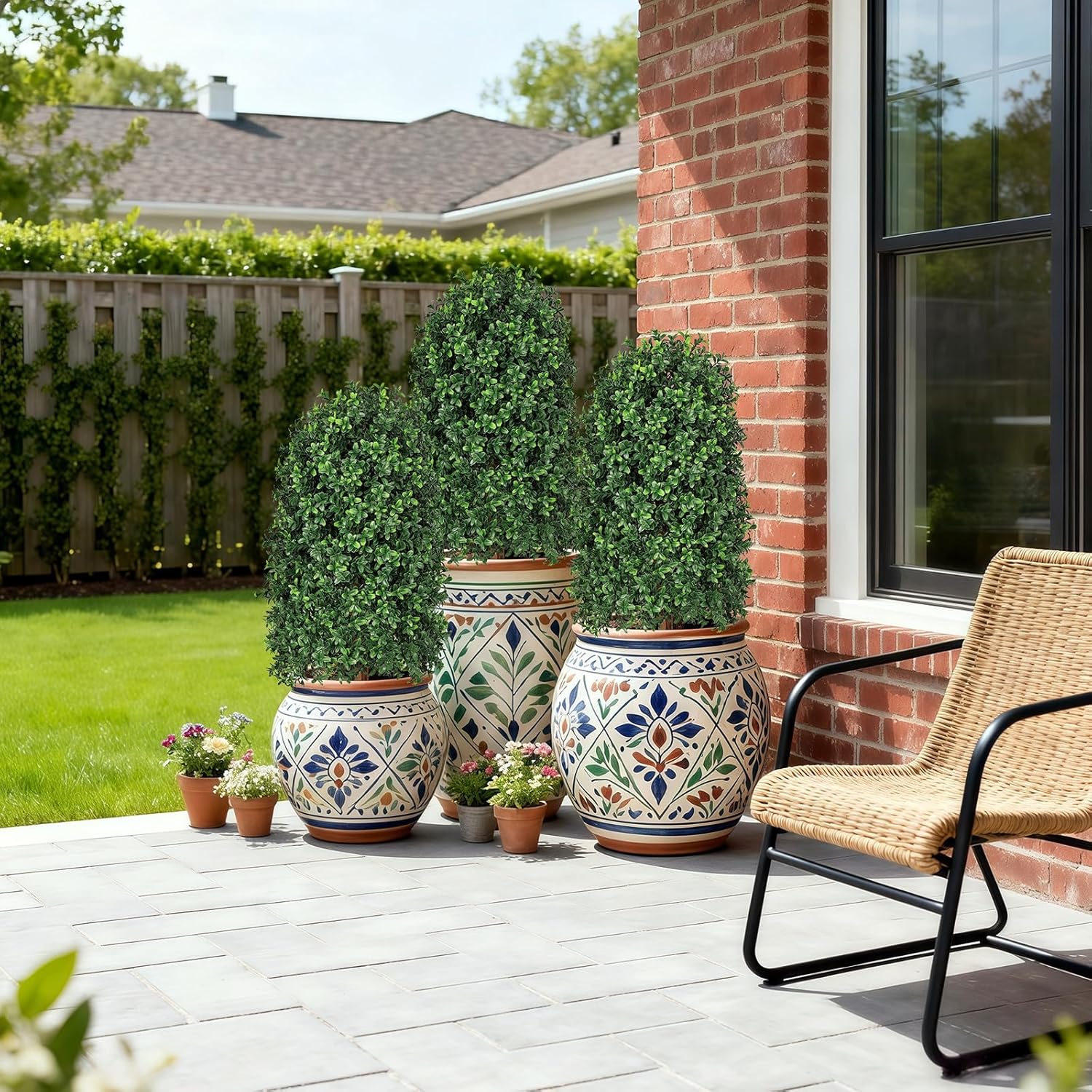 30 inch Artificial Boxwood Topiary Trees, Set of 2 Faux Boxwood Topiary for Outdoor Planter, Lush Foliage & UV Resistant Fake Boxwood Tree Bushes for Front Door Porch Entrance Balcony Decor - Image 2