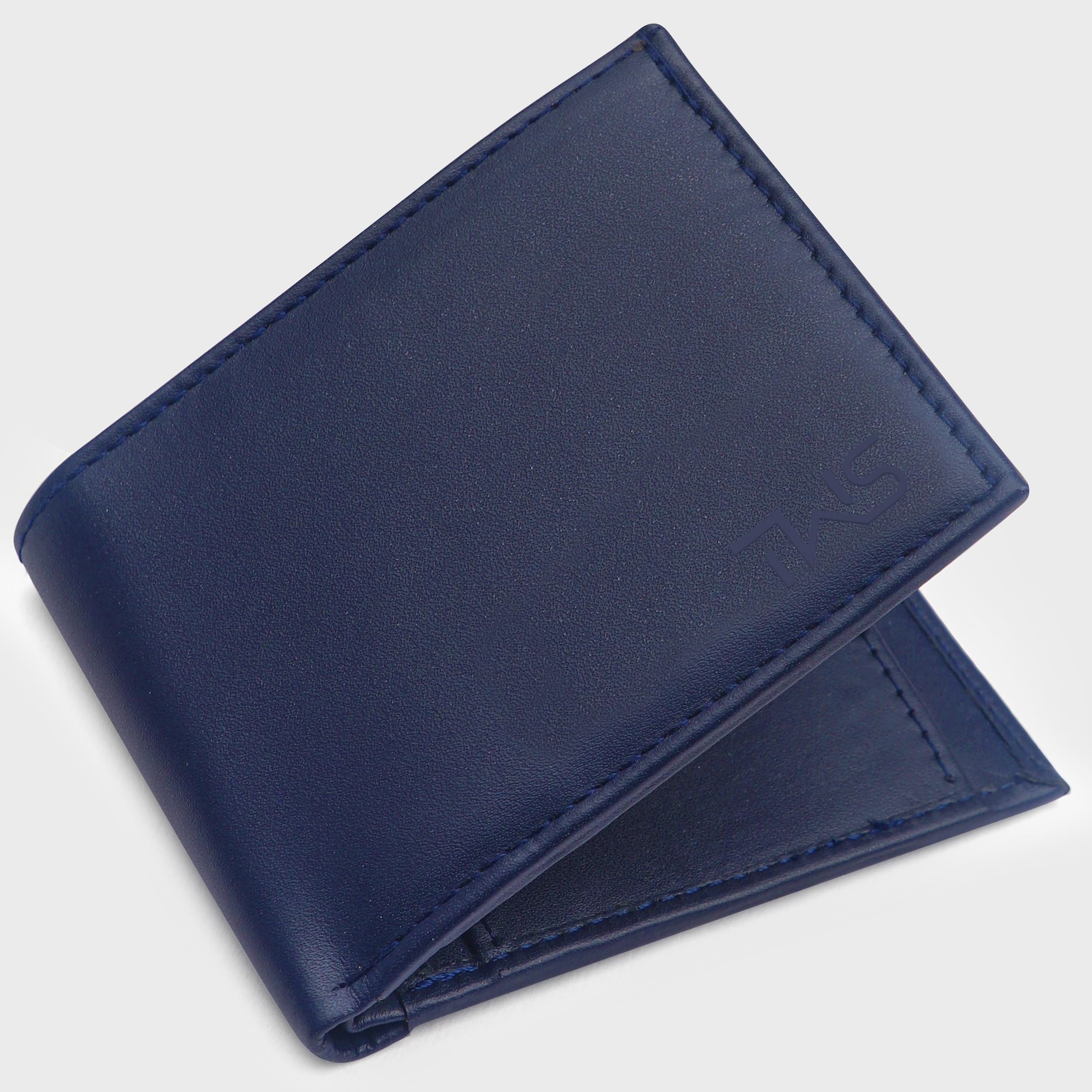 The Wallet Store Solid Leather Wallet For Men - Blue
