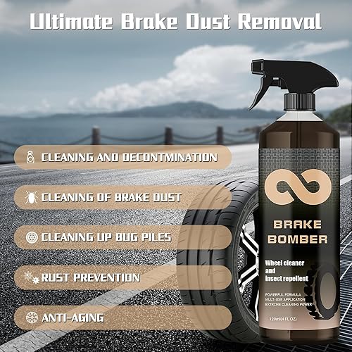 Miniatura 6 de YOUSHEME Limpiador de ruedas de bombardero de freno, limpiador de ruedas sin ácido, espray de bombardero de freno, limpiador de polvo de freno,