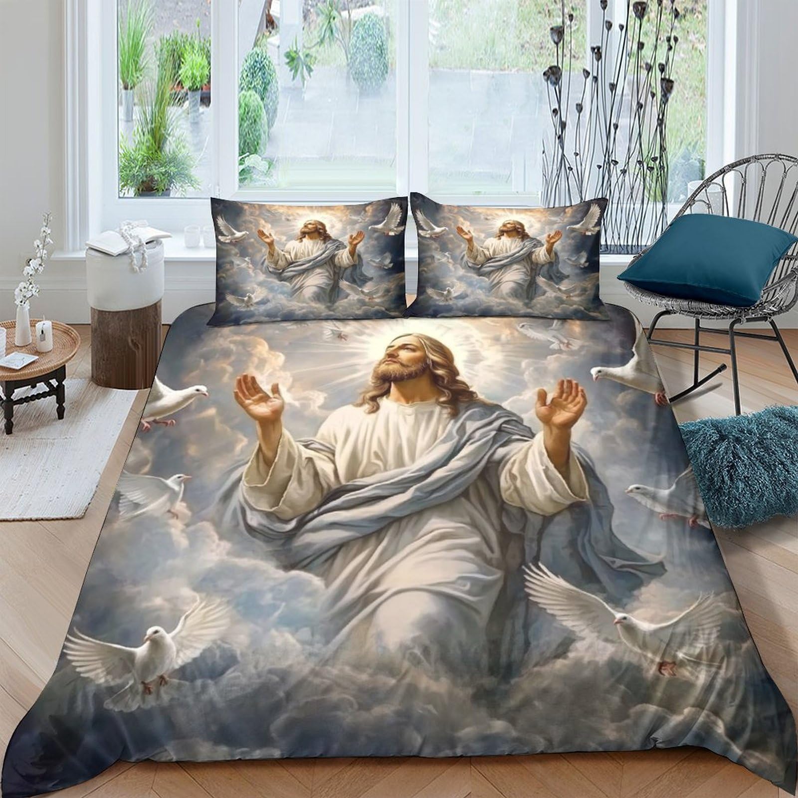 Ctjqhvkz Style-7 3D Printed Jesus Resurrection Fitted Sheet Microfiber Anti-Slip Bed Cover For Bedroom Dorm Aesthetic Protection Washable Decor Single（135X200cm）