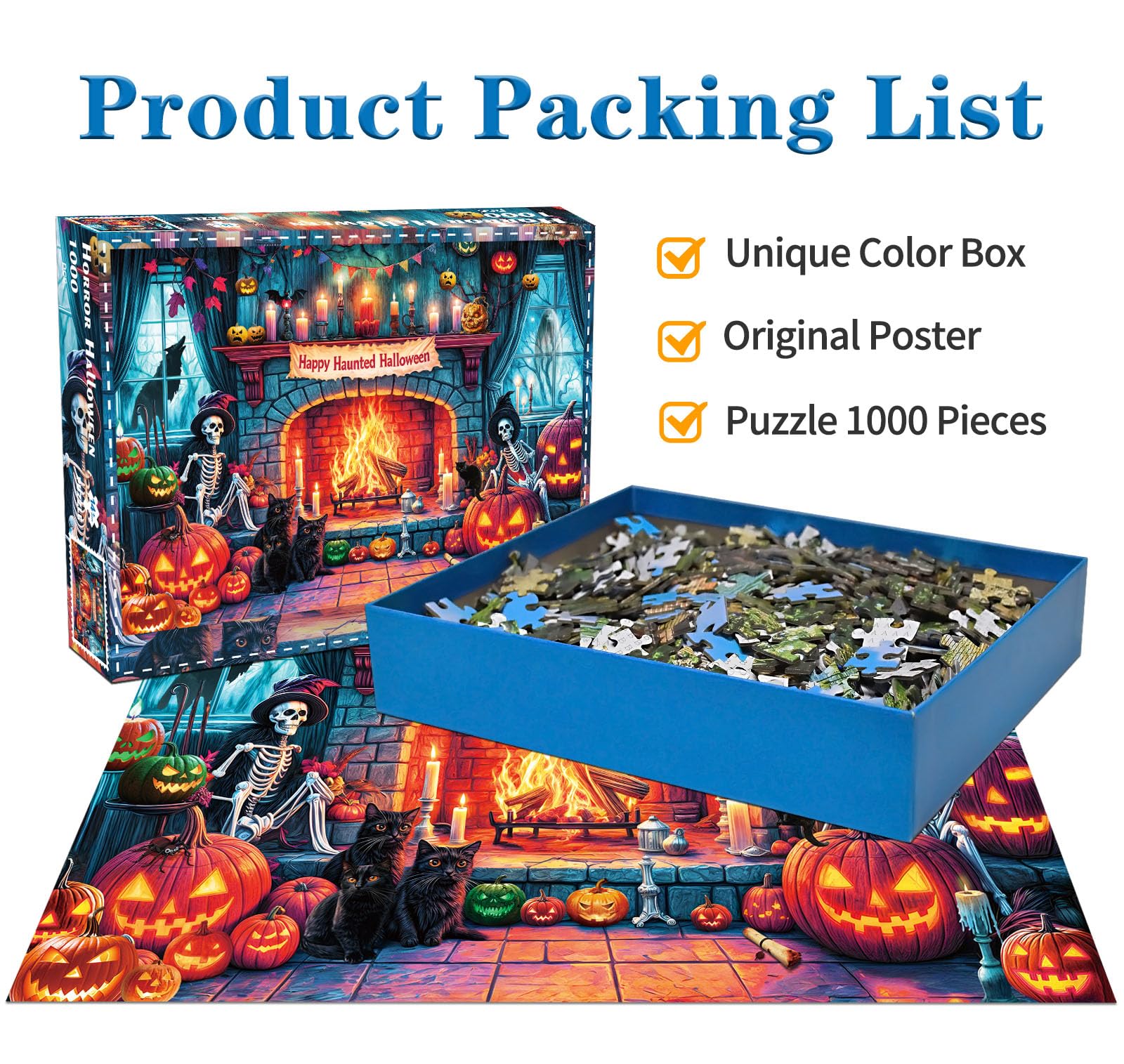 Halloween-Nacht-Puzzle mit 1000 Teilen, Retro-Horror-Kunst, 1000 Teile Puzzle für Kinder und Erwachsene, 1000-teiliges Spukhaus-Puzzle (70,1 x 50 cm)