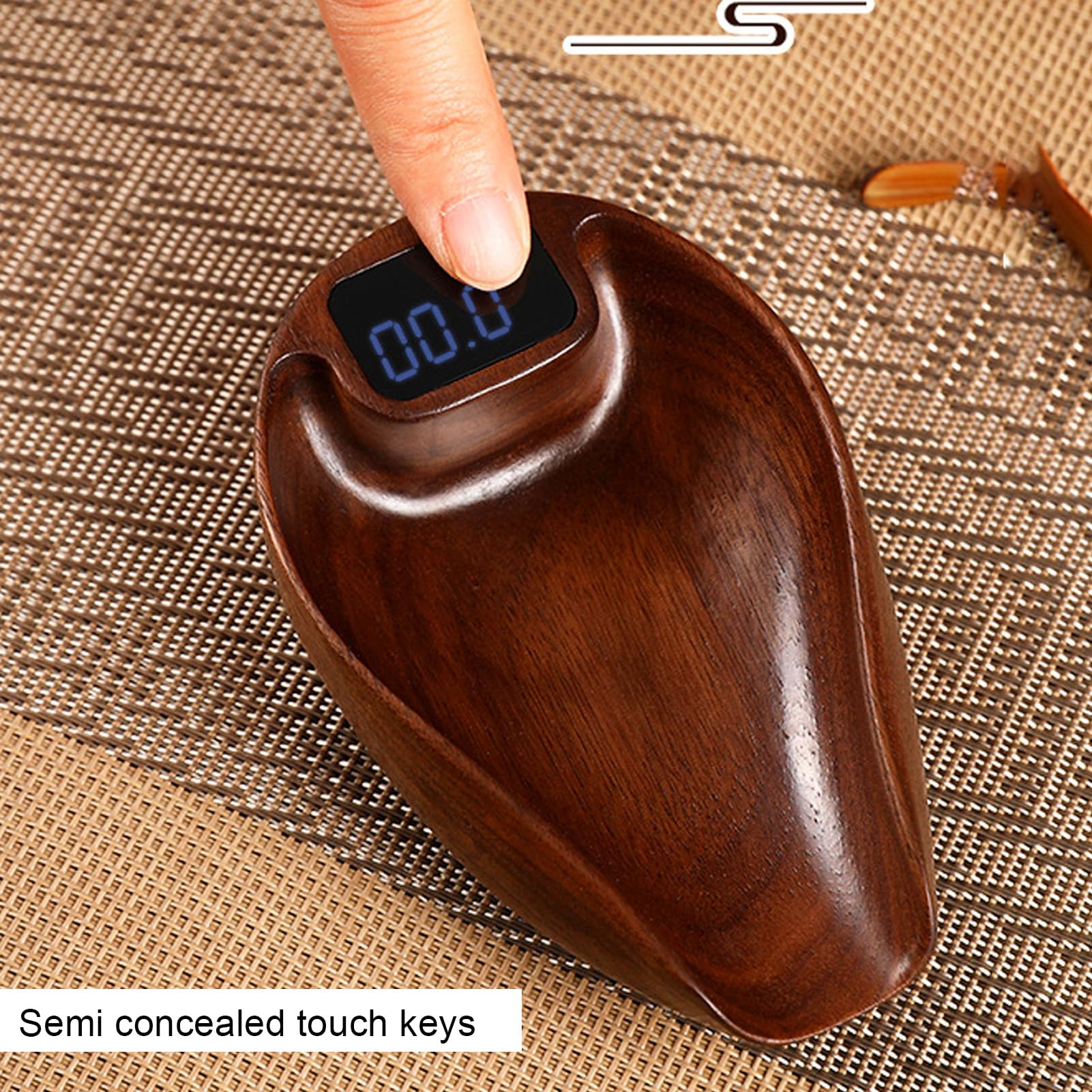 Fdit Báscula de té de Madera, Báscula de Cocina Elegante Recargable Color Nogal Digital Coffee Steelyard para Verter sobre café y Hornear