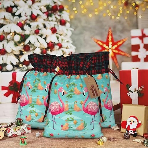BTCOWZRV Elegantes bolsas de regalo de Navidad de flamenco con cordón, bolsas de regalo de Navidad, bolsas de envoltura de golosinas para Navidad,