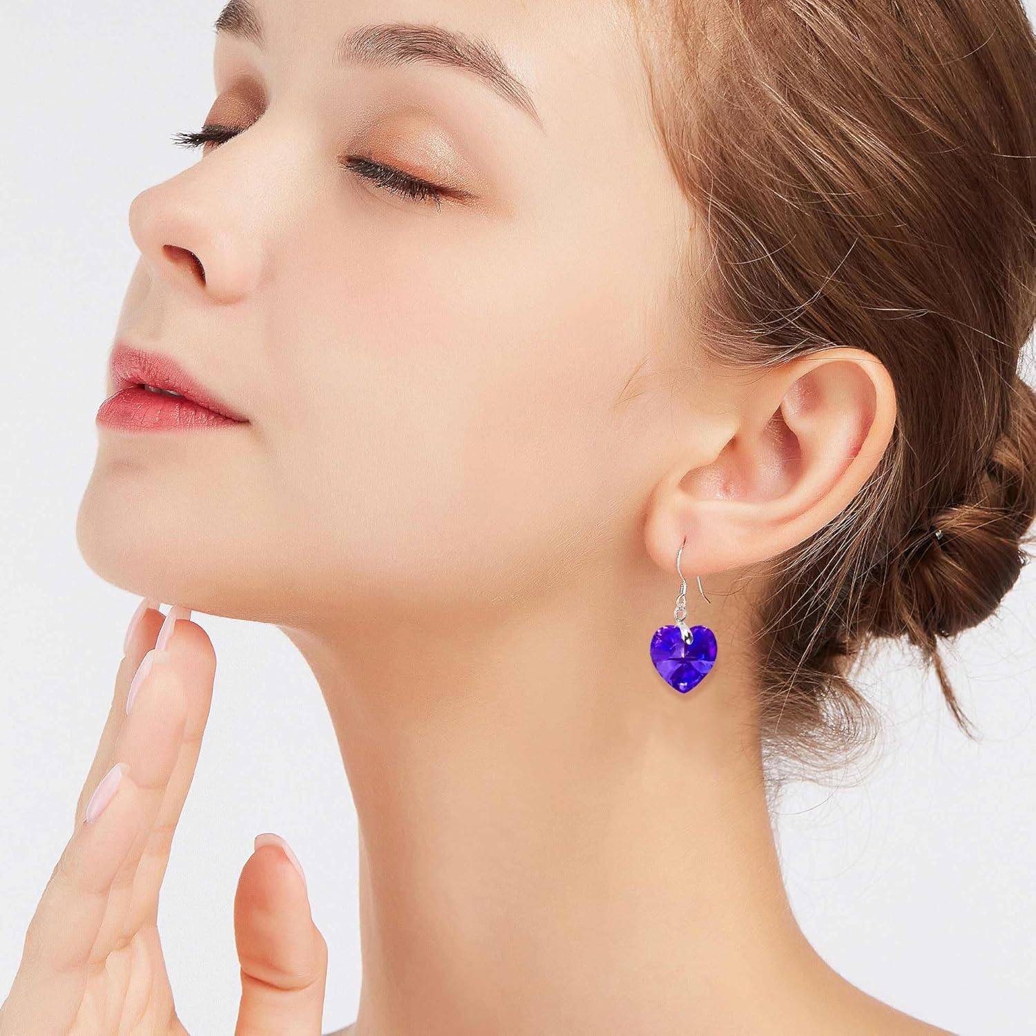 Austrian Crystal Heart Drop Dangle Earrings for Women 925 Sterling Silver Hook Hypoallergenic Earring - Image 7
