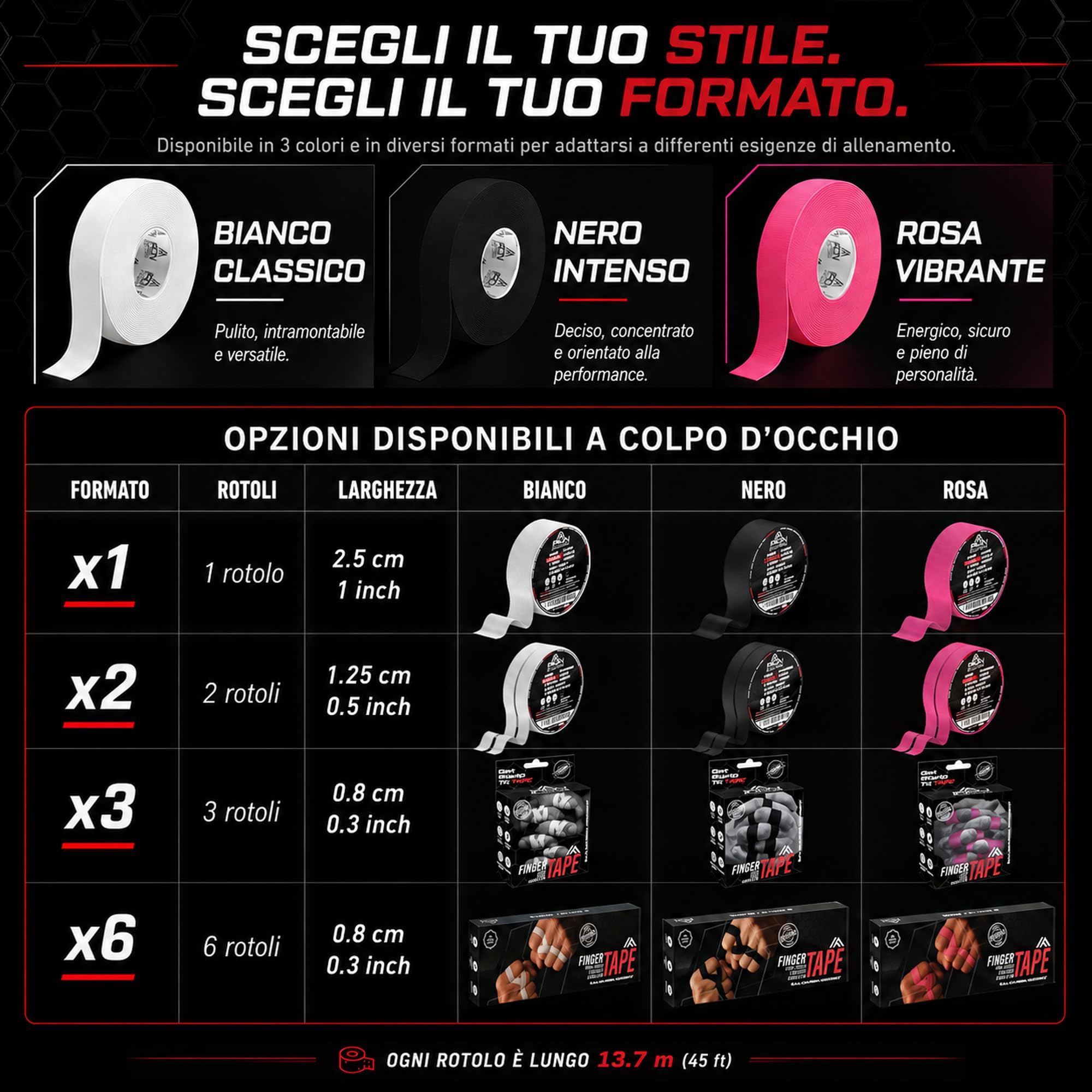 Tape Sportivo Dito 13,7m - BJJ Brazilian Jiu Jitsu - Arrampicata - Grappling - Judo - Pallavolo - Culturismo - Taping Nastro Sportivo per Dita