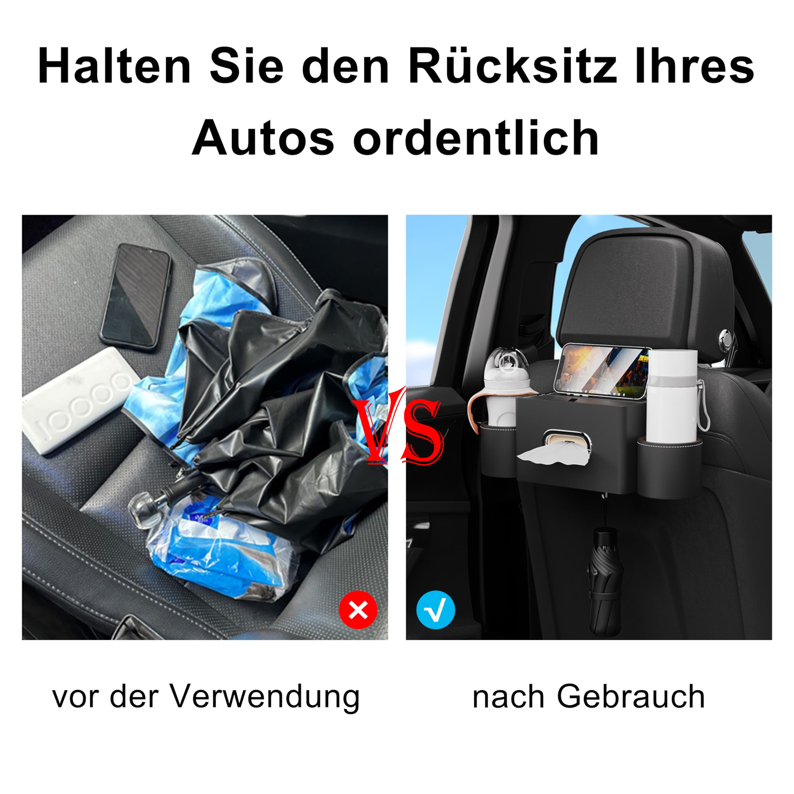 Nuovo organizer per auto per sedile posteriore, organizer multifunzione con portabevande, supporto in tessuto, gancio per poggiatesta per bambini e adulti, accessori da viaggio con supporto