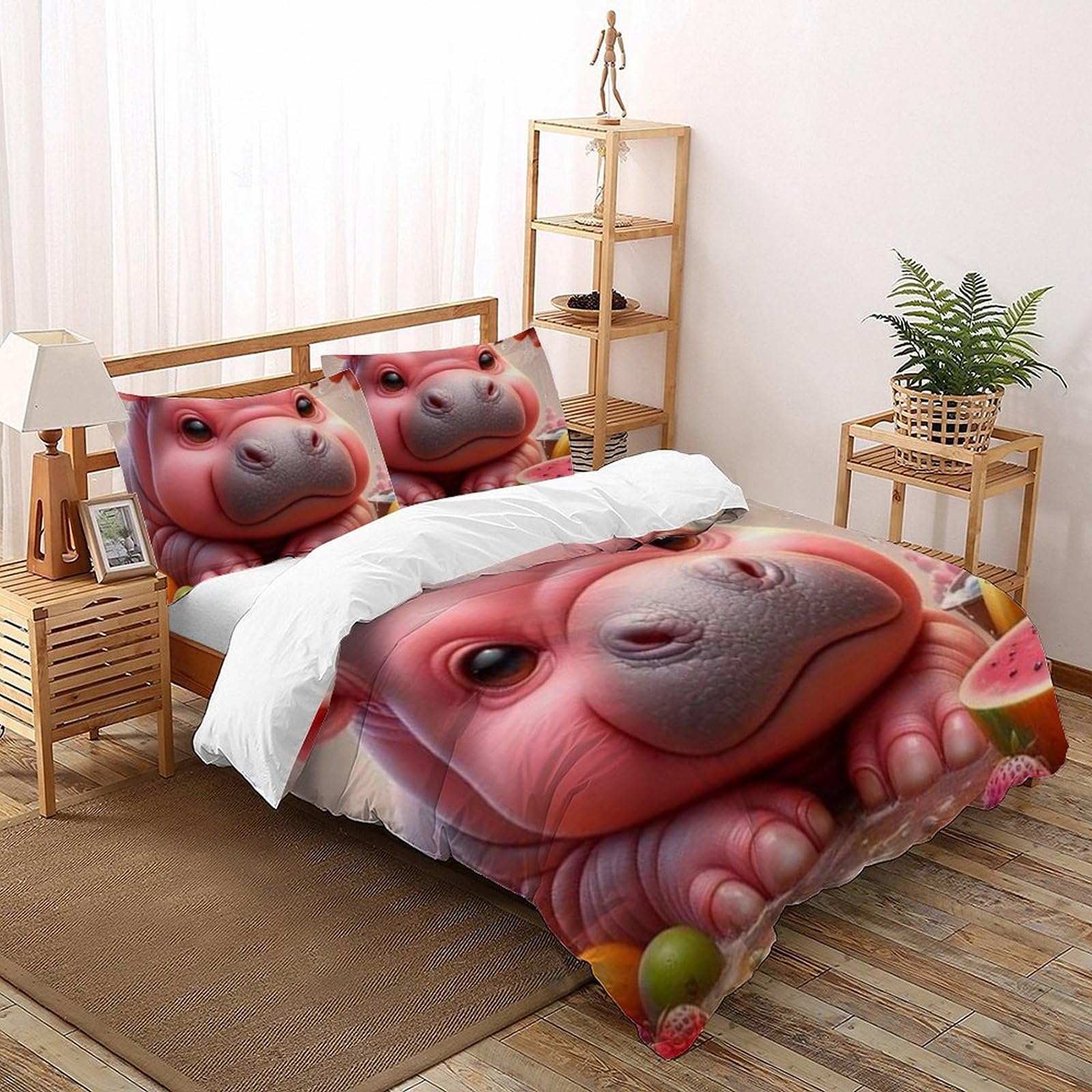 Housse de couette hippopotame rose grand lit pour en finir avec la couette qui glisse