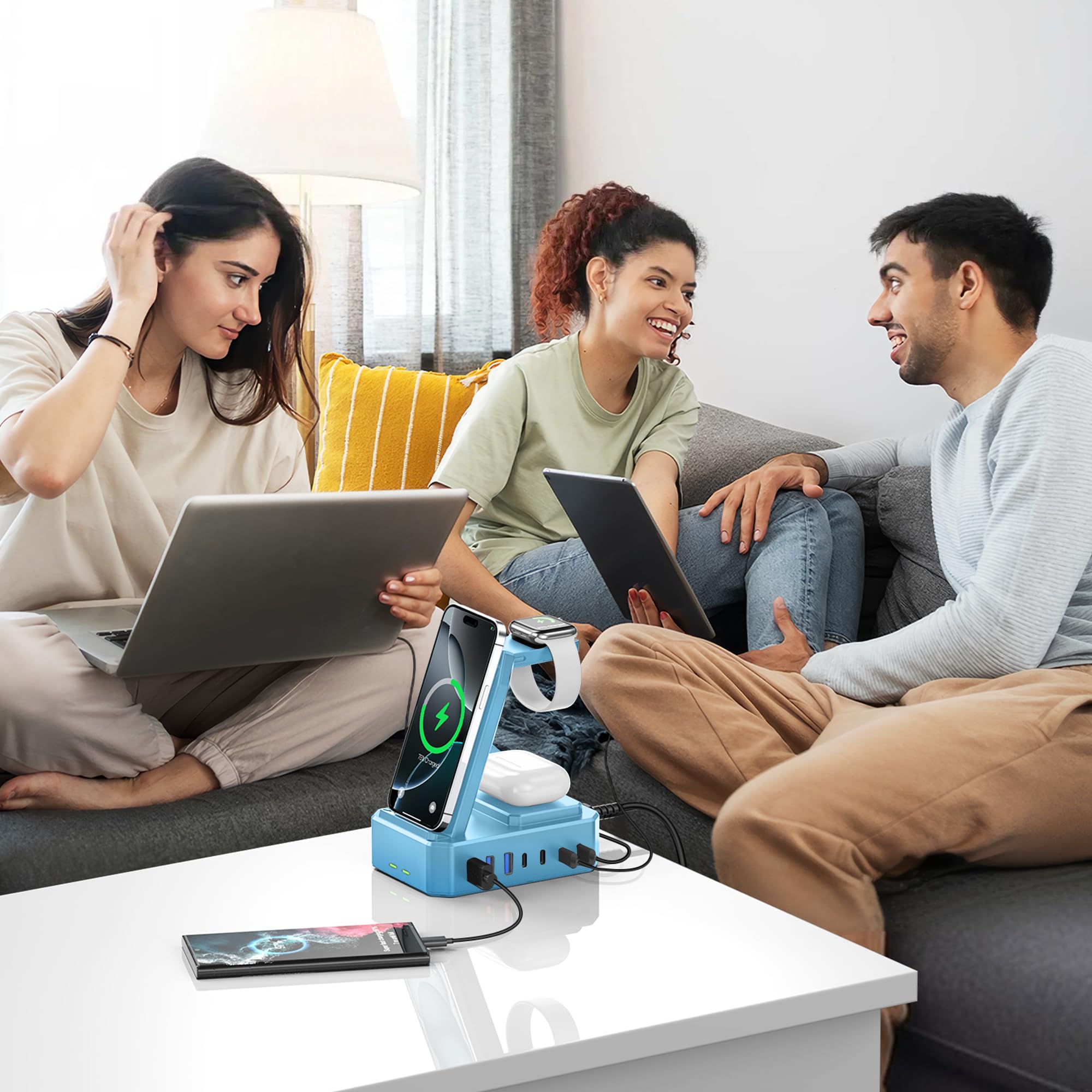 Estación de carga de 300 W para múltiples dispositivos Apple, zutspzss Cargador inalámbrico 10 en 1 para iPhone 16, GaN III USB C 65W PD Base de carga rápida para Apple Watch y Airpods, azul