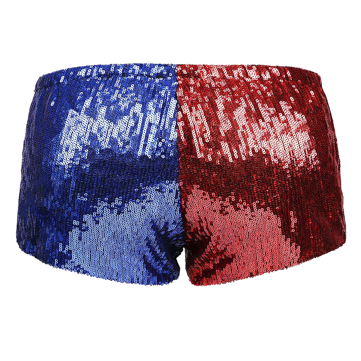 HDE Damen Rot und Blau Metallic Pailletten Booty Shorts für Harley Misfit Halloween Kostüm