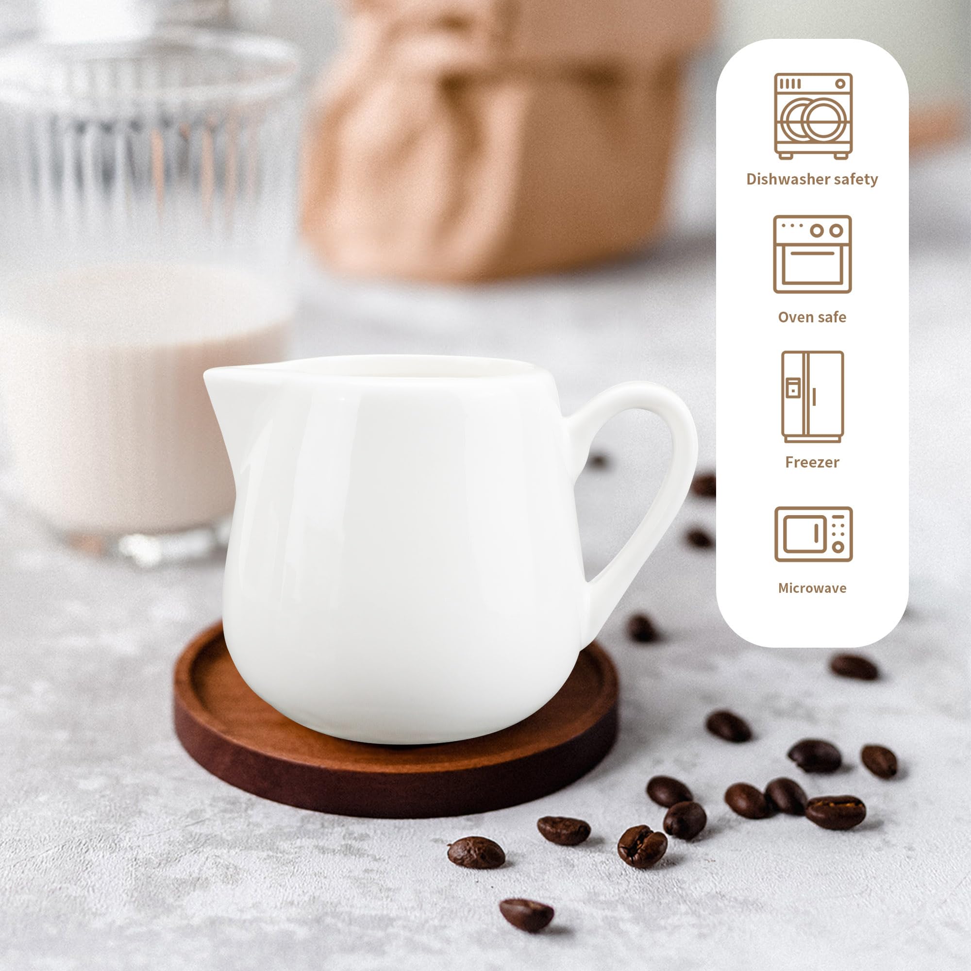 Keramikkännchen mit Griff, 237 ml, weißes Porzellan, kleiner Sahnekrug mit Griff, kleine Soßenkrüge für Milch, Kaffee, Tee, Marmelade, Saucen, 6 Stück