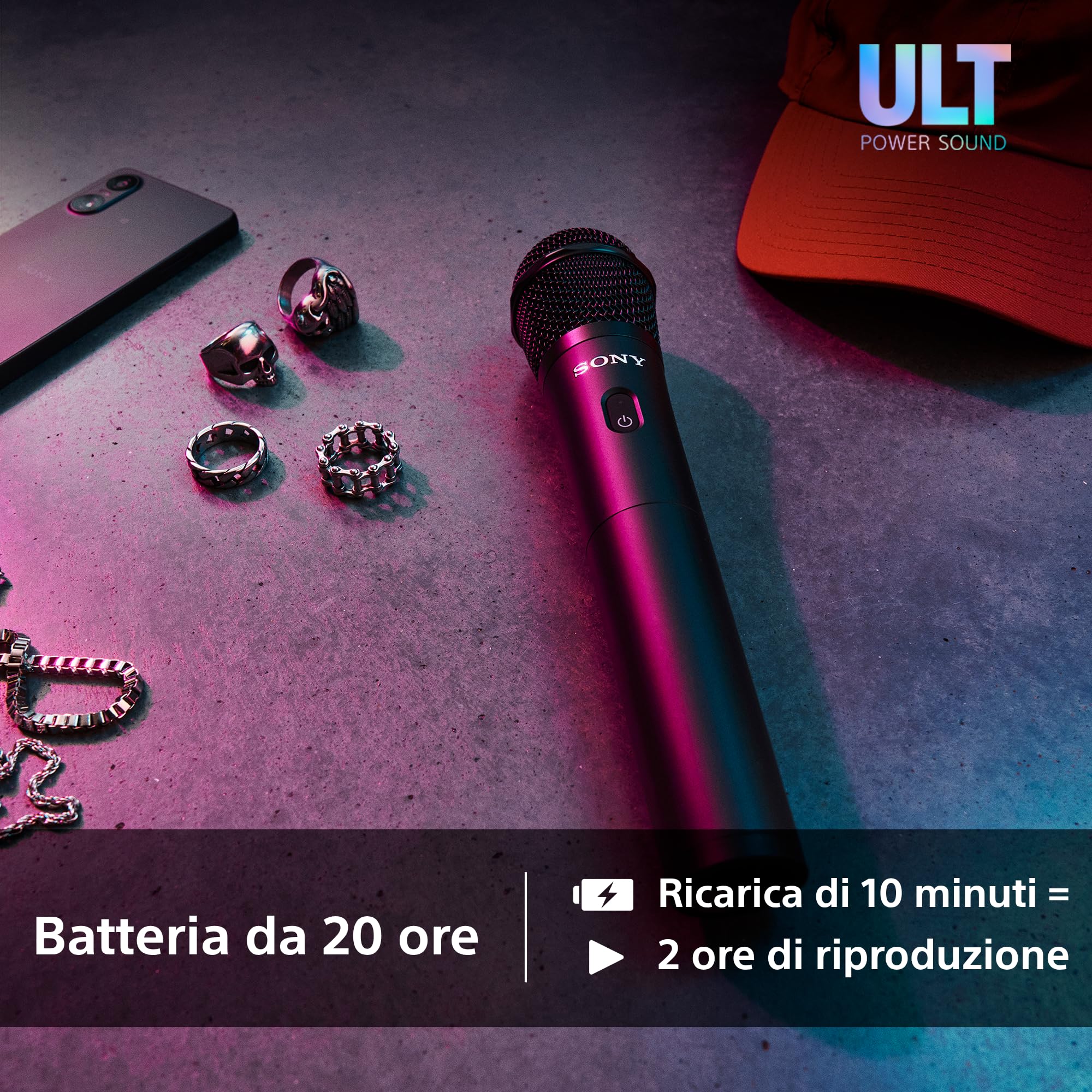 Sony ULTMIC1 - Set di microfoni wireless con 2 microfoni e ricevitore, riduzione avanzata del rumore, Duet Assist, batteria da 20 ore, antiurto, perfetto per la serie ULT POWER SOUND - Black