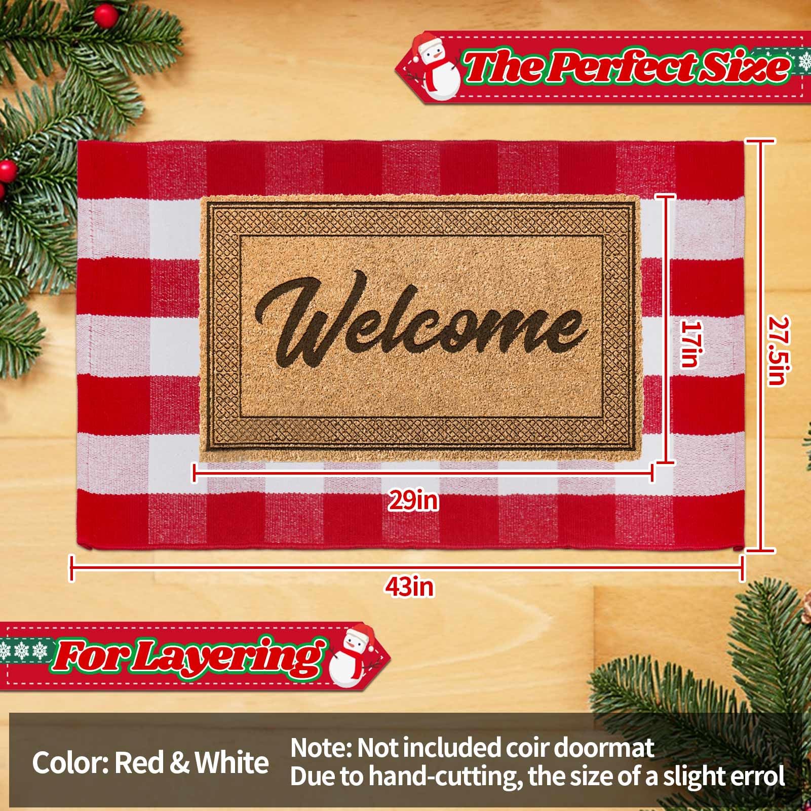 Alfombra de cuadros rojos y blancos de Navidad de 27.5 x 43 pulgadas, tejida a mano para interiores y exteriores, mezcla de algodón, lavable, perfecta para porche, sala de estar, entrada