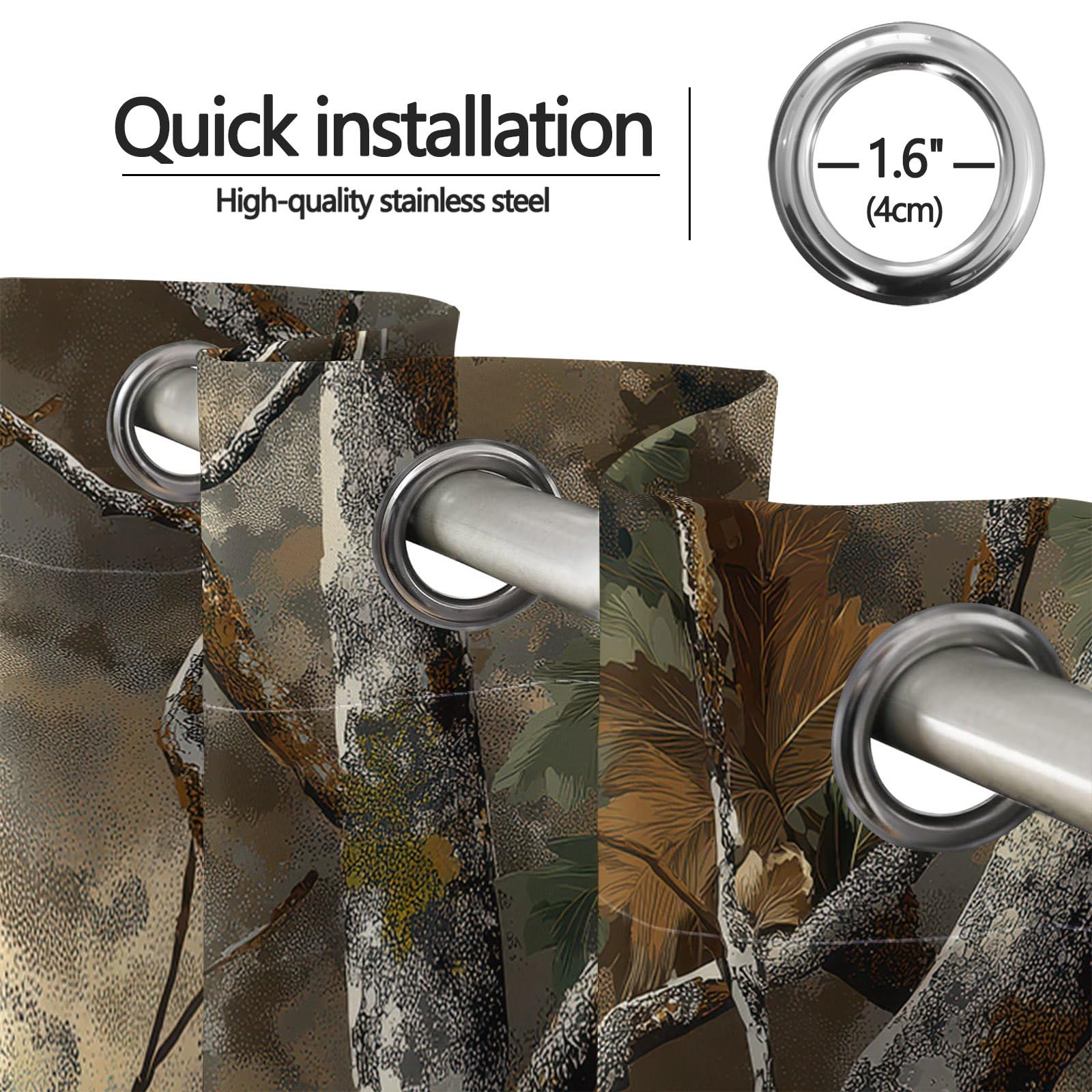 Tenda oscurante naturale rustica, set di 2 tende oscuranti termiche isolanti con occhielli, motivo foglie di rovere, camuffamento marrone, camera da letto, soggiorno, finestra, 140 x 200 h cm
