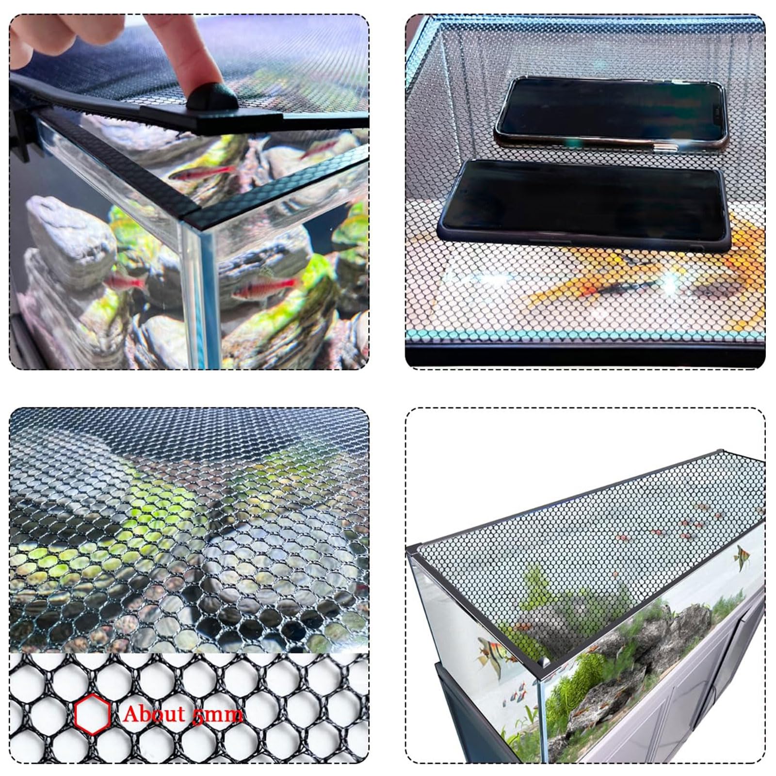 Couvercle D'aquarium, Filet Anti-Saut, Aquarium Couvercle D'écran, Fischtankdeckel, Facile À Installer Accessoires Aquarium Empêcher Poissons Reptiles (50 X 30 CM)