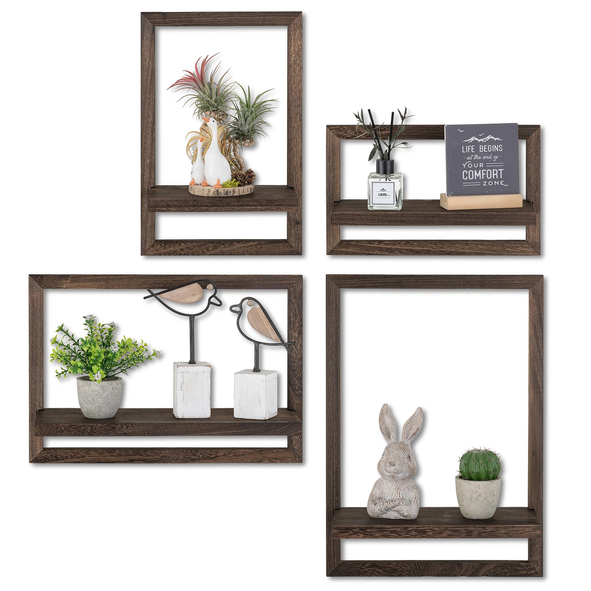 Walasis Wood Rustic Floating Shelves: 4-Piece Wall Shelf for Farmhouse Bedroom Decor - Handcrafted Easy Install Versatile Storage for Living Room
