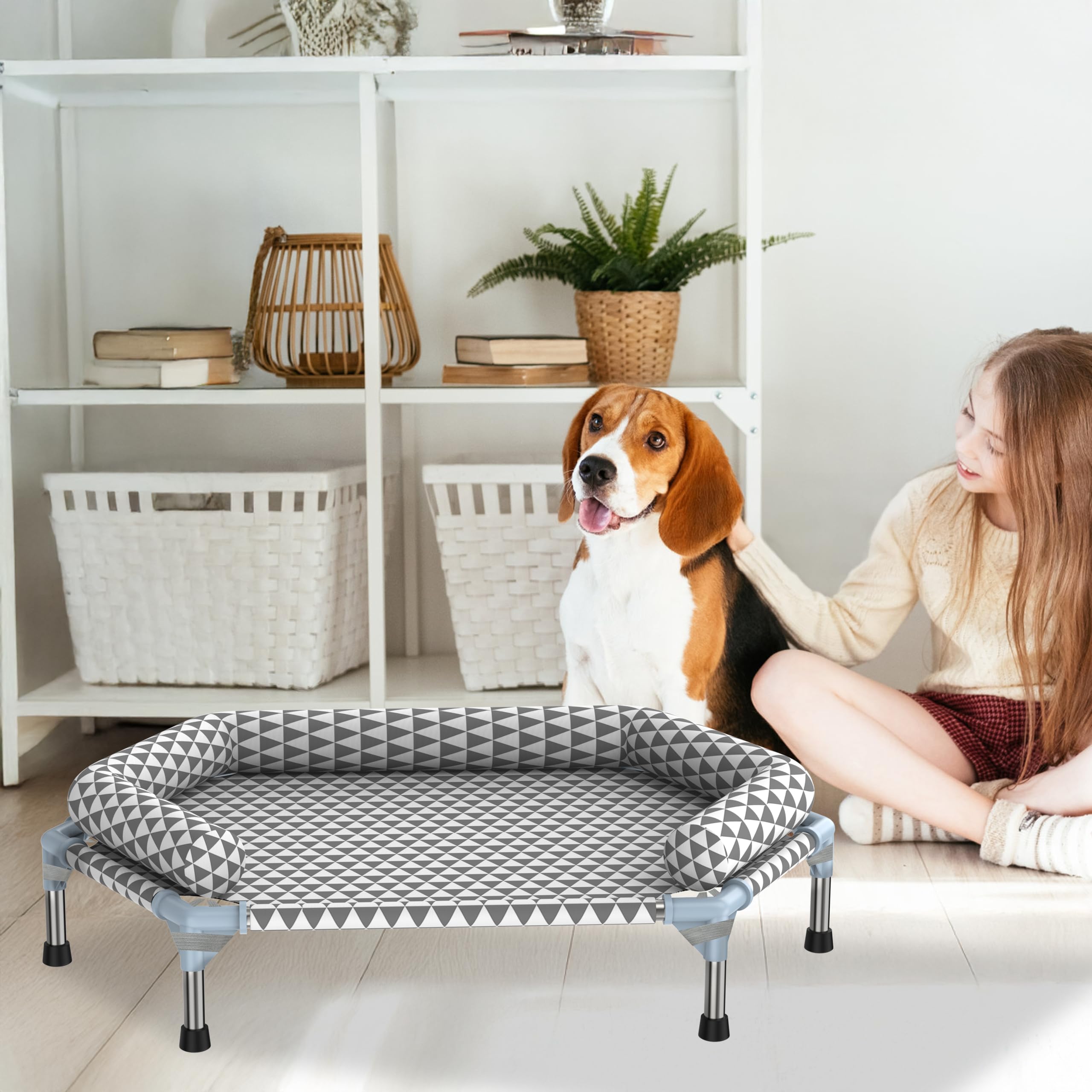 Cama ortopédica para Perros medianos, Cojines extraíbles y Funda limpiable, Cama elevada de Exterior para Perros, fácil de Montar, hasta 45,3 kg, M