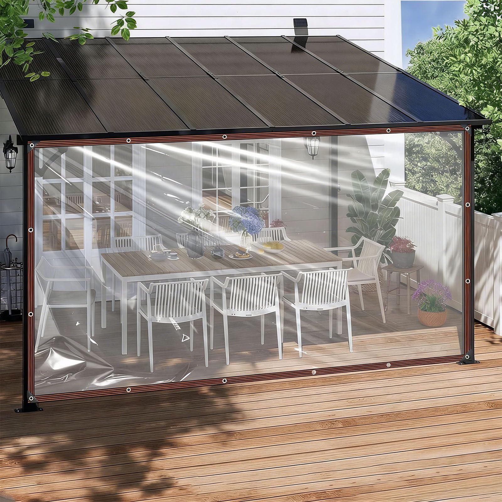 Transparente Plane 325 x 350 cm Uv-Beständig Wetterfest Reißfest Abdeckung Gewebeplane Wetterfeste aus Pe Faltbar mit Seil für Garten Camping & Outdoor, Transparente Farbe