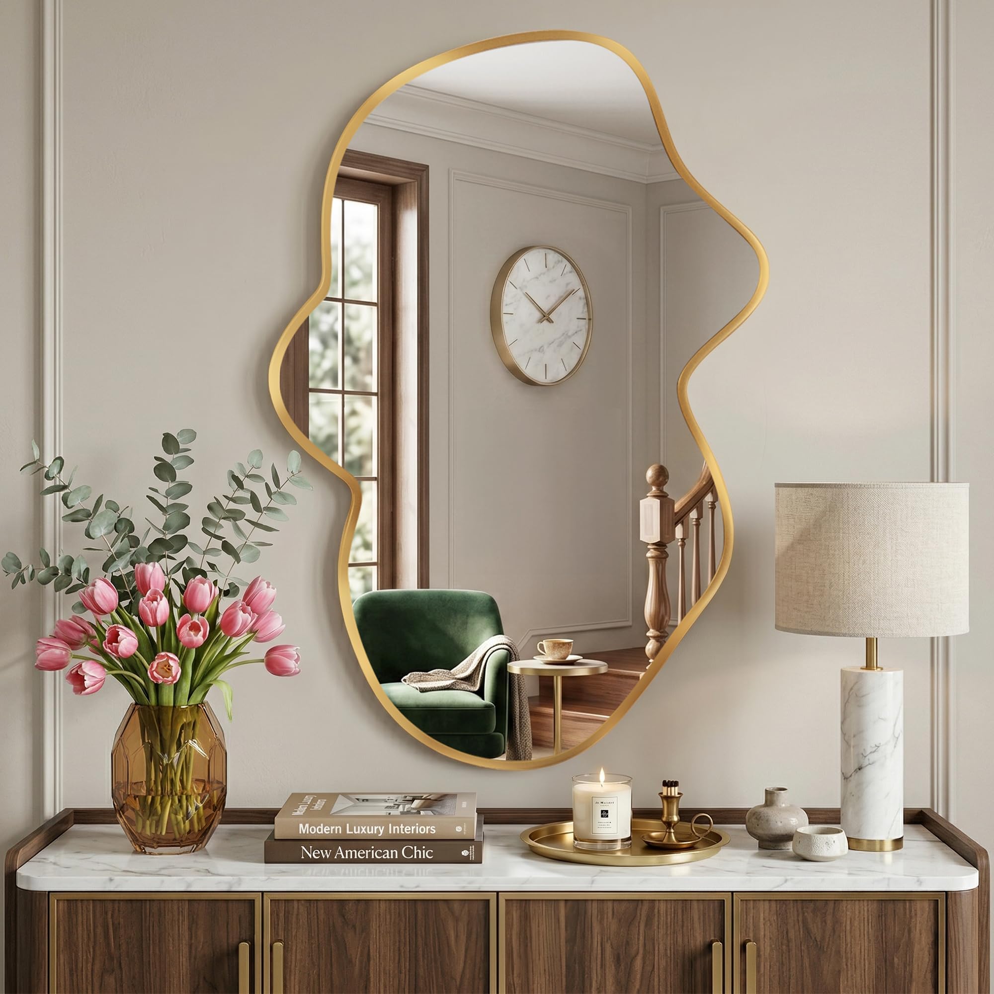 Specchio Da Parete Ondulato, Specchio Irregolare con Cornice In Metallo per Bagno, Camera Da Letto & Ingresso, Specchio Decorativo Asimmetrico con Vetro Temperato