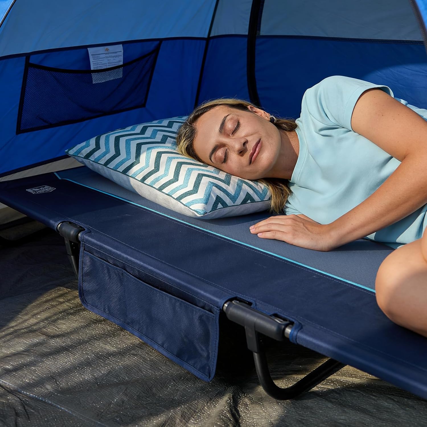 TIMBER RIDGE 20-Second Quick Set-Up Camping Cot, Lightweight Aluminum Folding Cot with Zipper Closure, Portable Carry Bag Included for Camping, Travel and Outdoors, Support up to 225lbs, Blue - Image 8