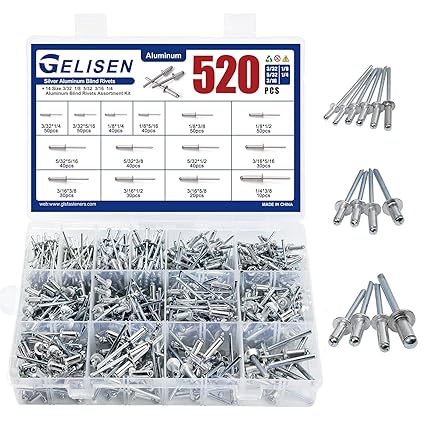 Gelisen 520Pcs Silver Aluminum Blind Rivets 14 Size,Pop Rivets Assortment Kit For Mechanical DIY Furniture