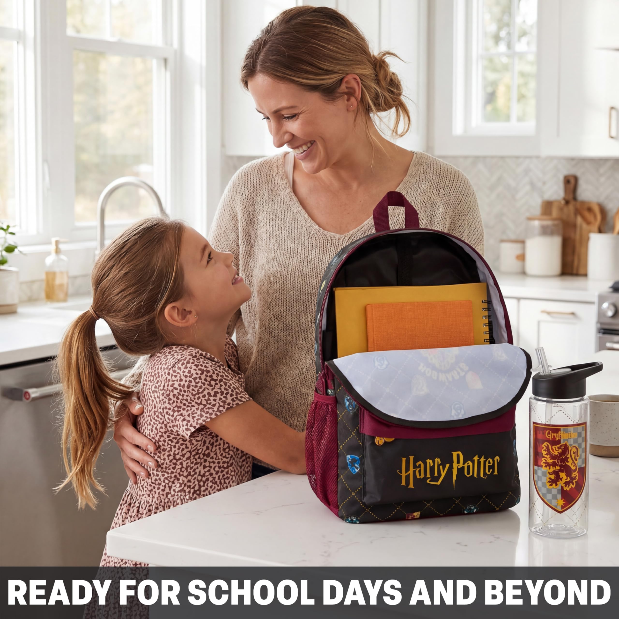 Get Trend Harry Potter Sac a Dos avec Gourde Enfant 500ml, Fermeture Eclair Rembourré Cartable et Gourde